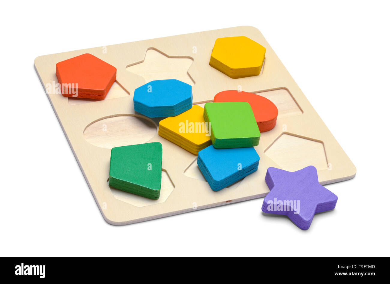 Kinder Holz Blockform Puzzle isoliert auf weißem Hintergrund. Stockfoto