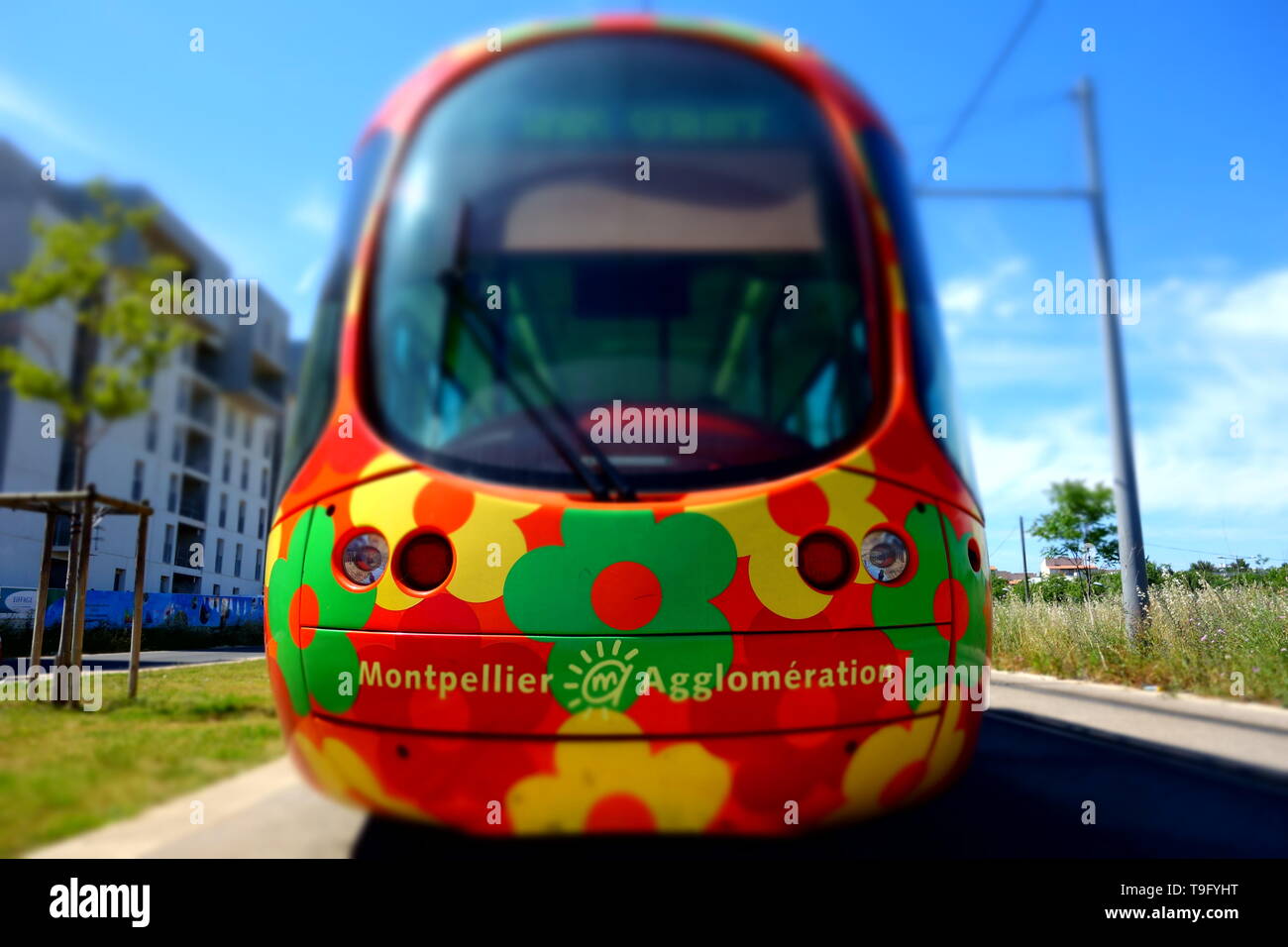 Montpellier, moderne Straßenbahn, Linie 2, Sabiner Stockfoto