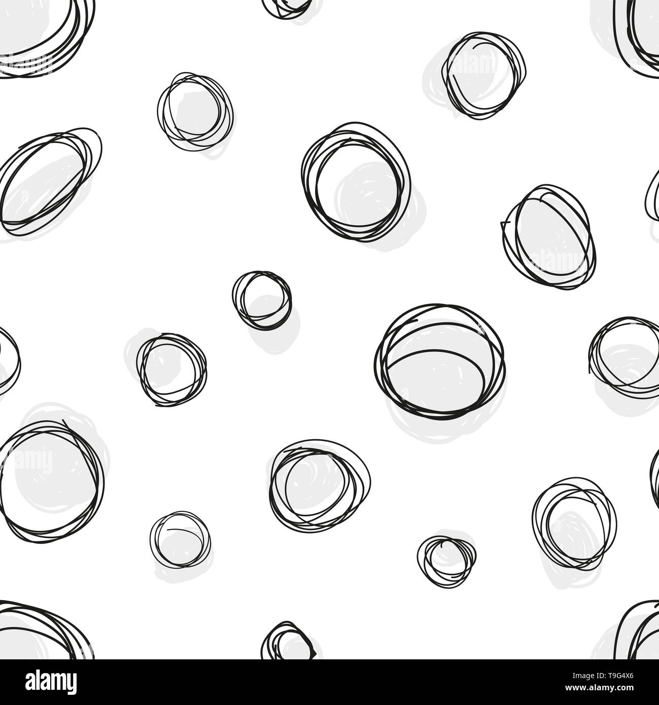 Abstrakte Hand zeichnen dots Muster in Schwarz und Weiß. Konzept erstellen mit Punkten, Kreisen und geometrische Formen. Stockfoto