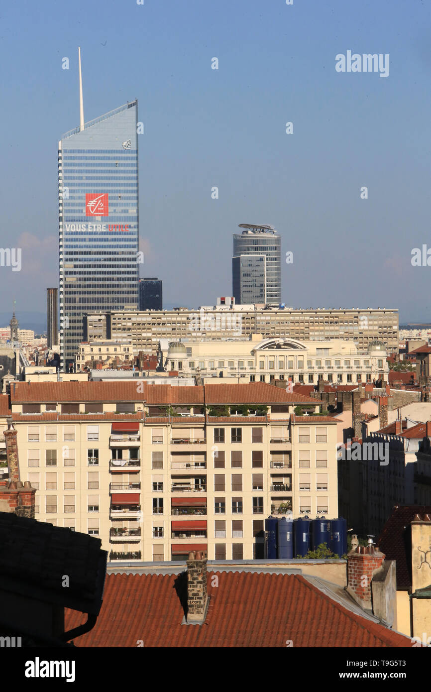 Vue Panoramique depuis La Colline de Notre-Dame de Fourvière. Lyon/Panoramablick aus der Sicht von Notre Dame De Fourviere Hill. Stockfoto