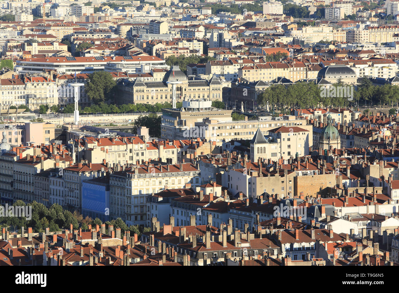 Vue Panoramique depuis La Colline de Notre-Dame de Fourvière. Lyon/Panoramablick aus der Sicht von Notre Dame De Fourviere Hill. Stockfoto