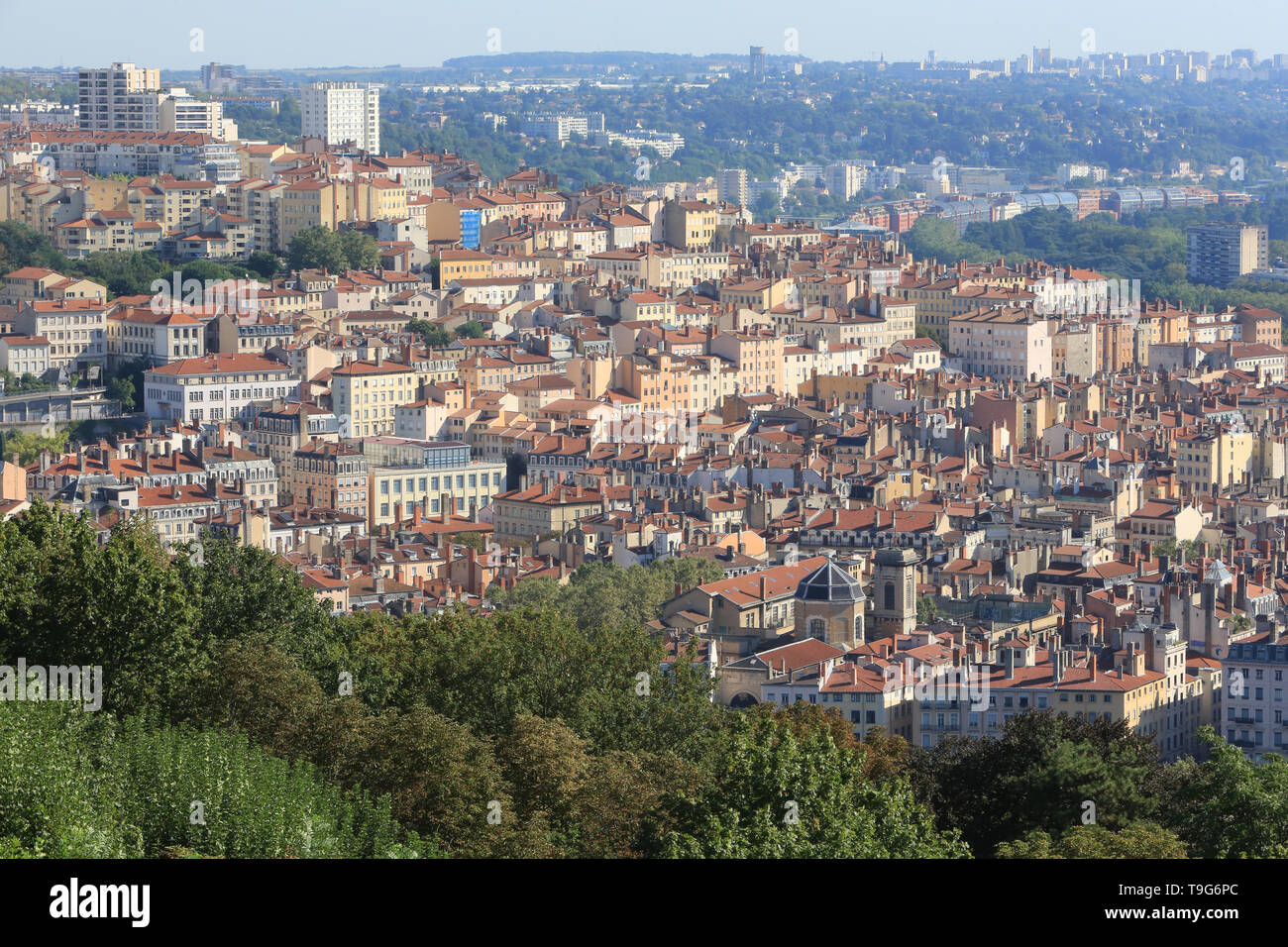 Vue Panoramique depuis La Colline de Notre-Dame de Fourvière. Lyon/Panoramablick aus der Sicht von Notre Dame De Fourviere Hill. Stockfoto