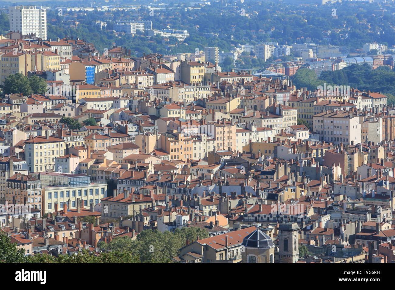 Vue Panoramique depuis La Colline de Notre-Dame de Fourvière. Lyon/Panoramablick aus der Sicht von Notre Dame De Fourviere Hill. Stockfoto