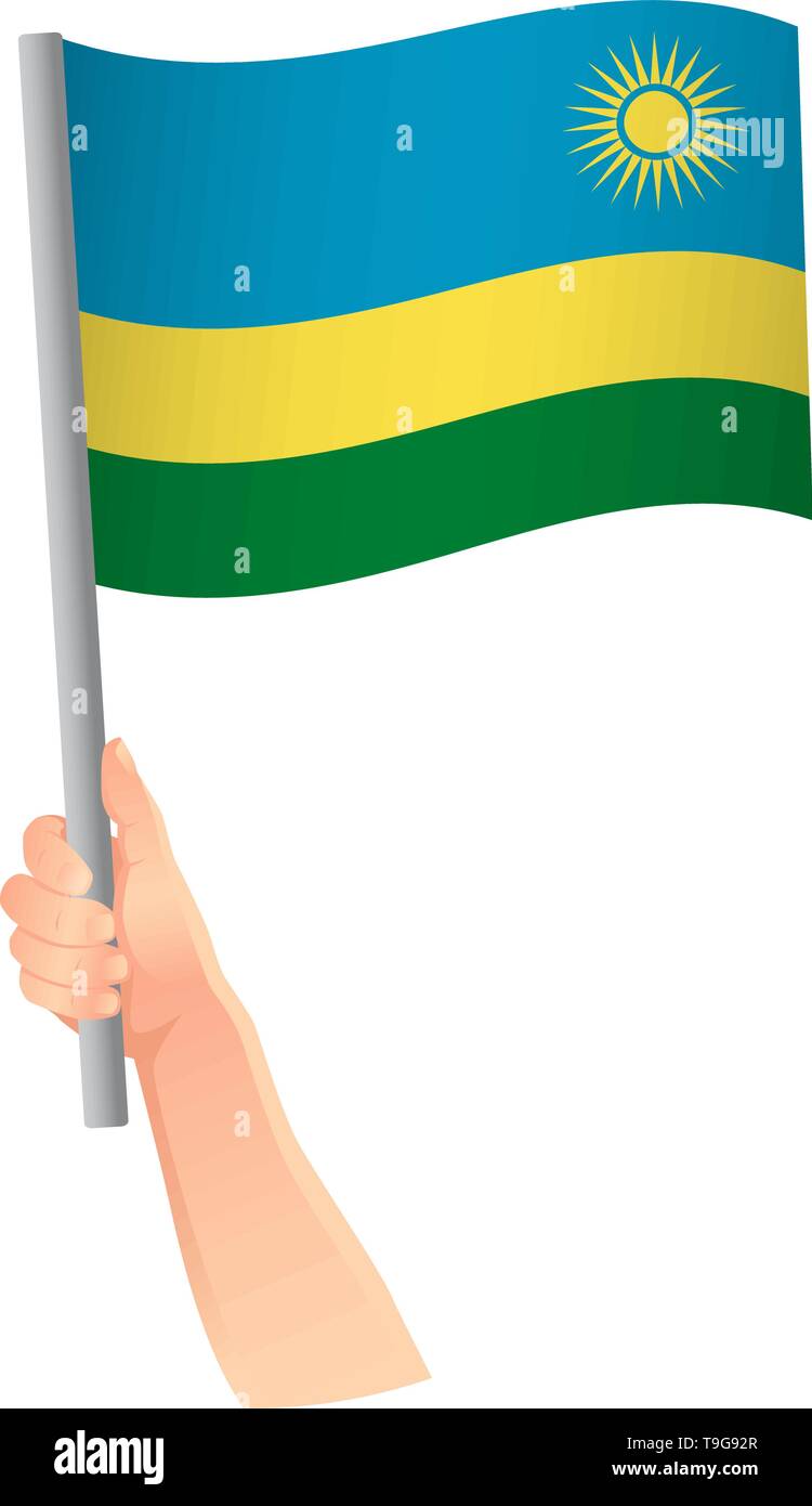 Ruanda Flagge in der Hand. Patriotischen Hintergrund. Nationalflagge von Ruanda Vector Illustration Stock Vektor