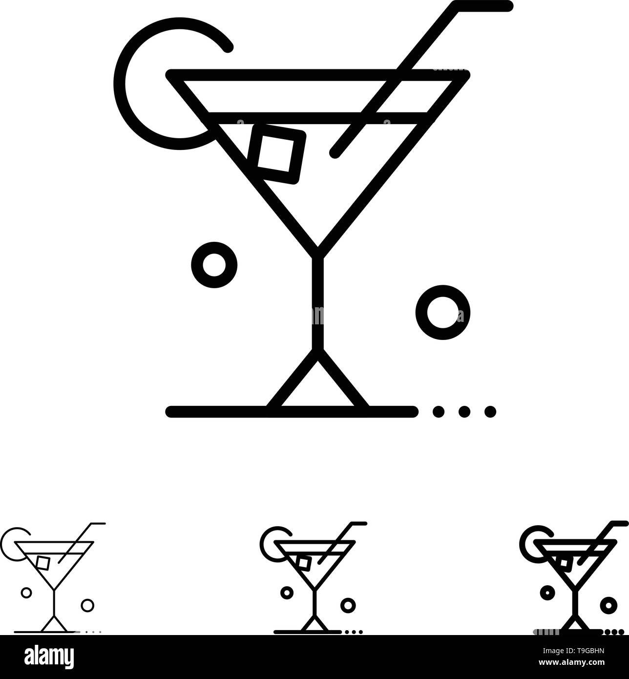 Glas Trinken, Getränke, Wein, Feder Bold und dünne schwarze Linie Icon Set Stock Vektor