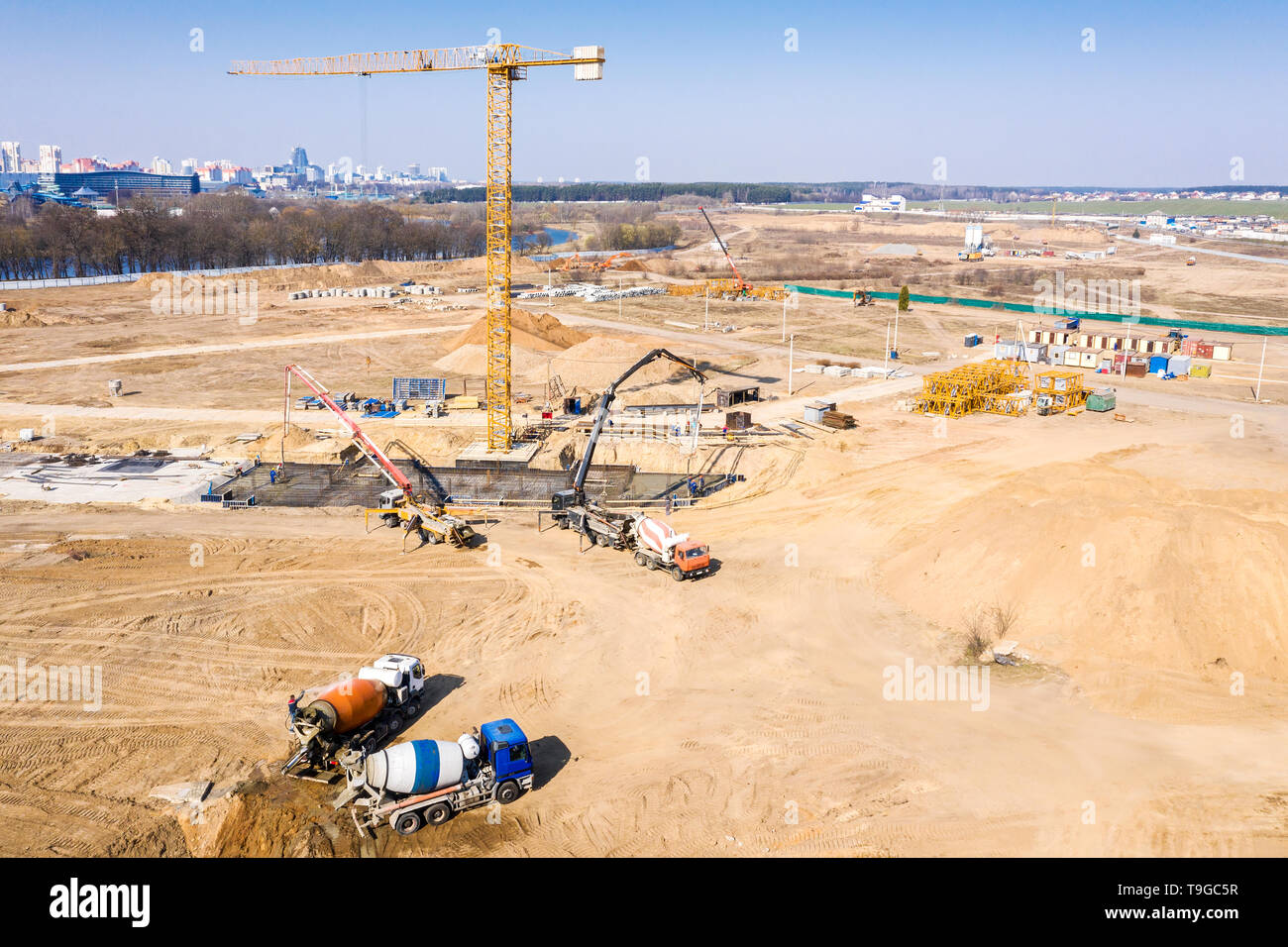 Panoramablick auf das Luftbild der Baustelle und Haus Stiftung in Vorbereitung Stockfoto