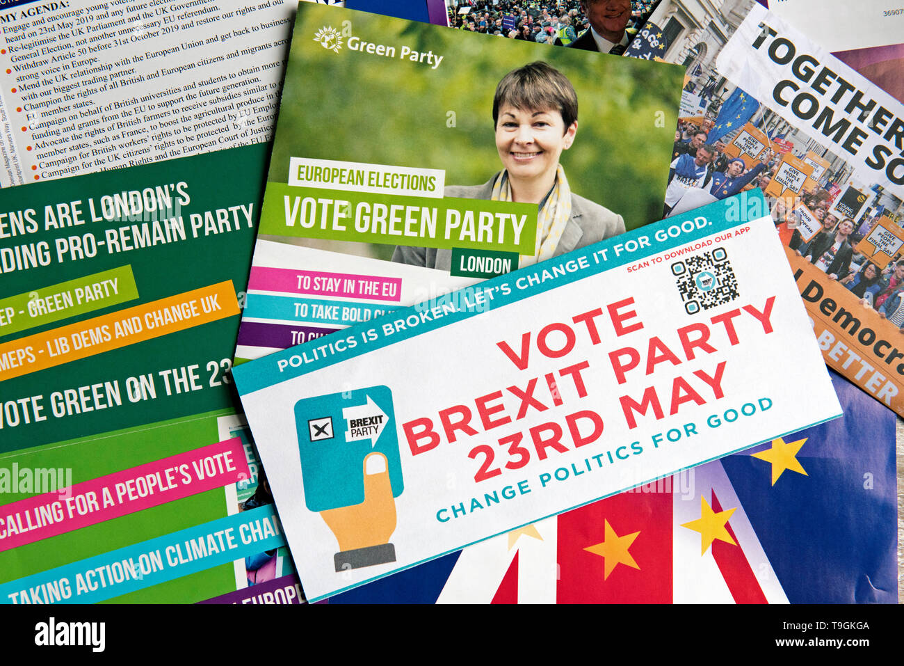 Auswahl der Wahlen zum Europäischen Parlament Leaflets UK 23. Mai 2019 Stockfoto