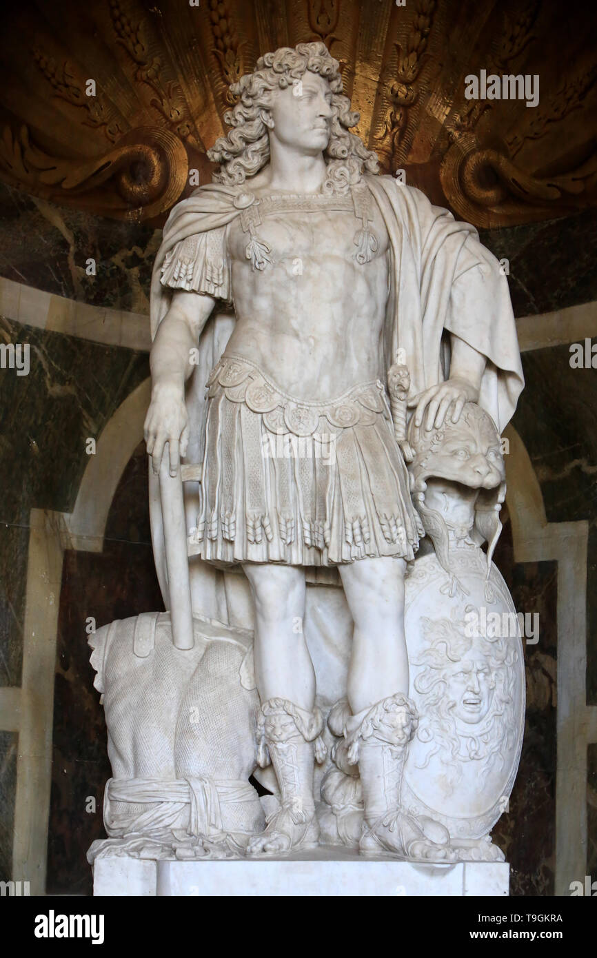 Louis XIV habillé d'un Kostüm antik. Salle de Vénus. Château de Versailles. /Louis XIV gekleidet in den antiken Costum. Venus Zimmer. Stockfoto