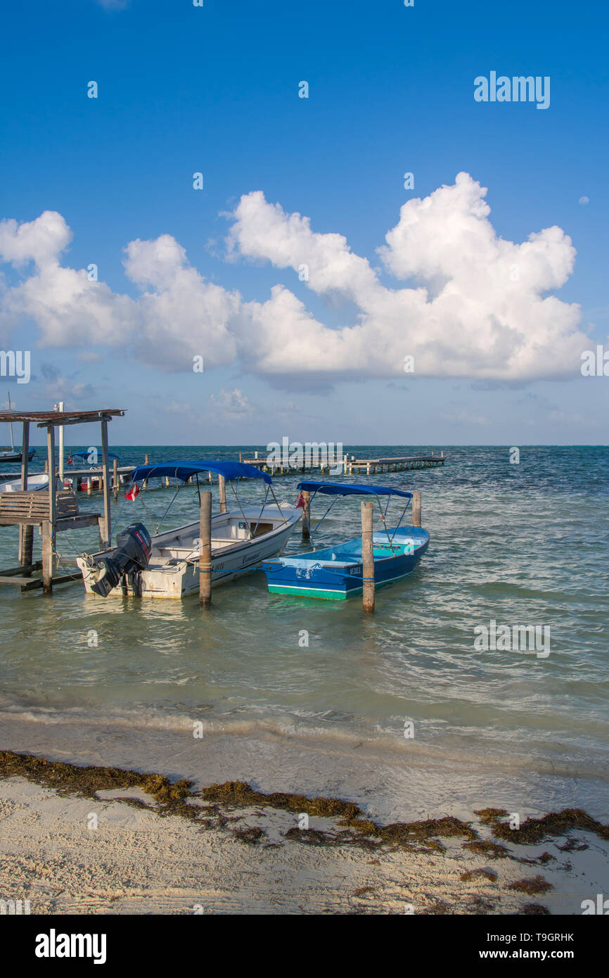 Dock und Boote, Caye Caulker, Belize Stockfoto