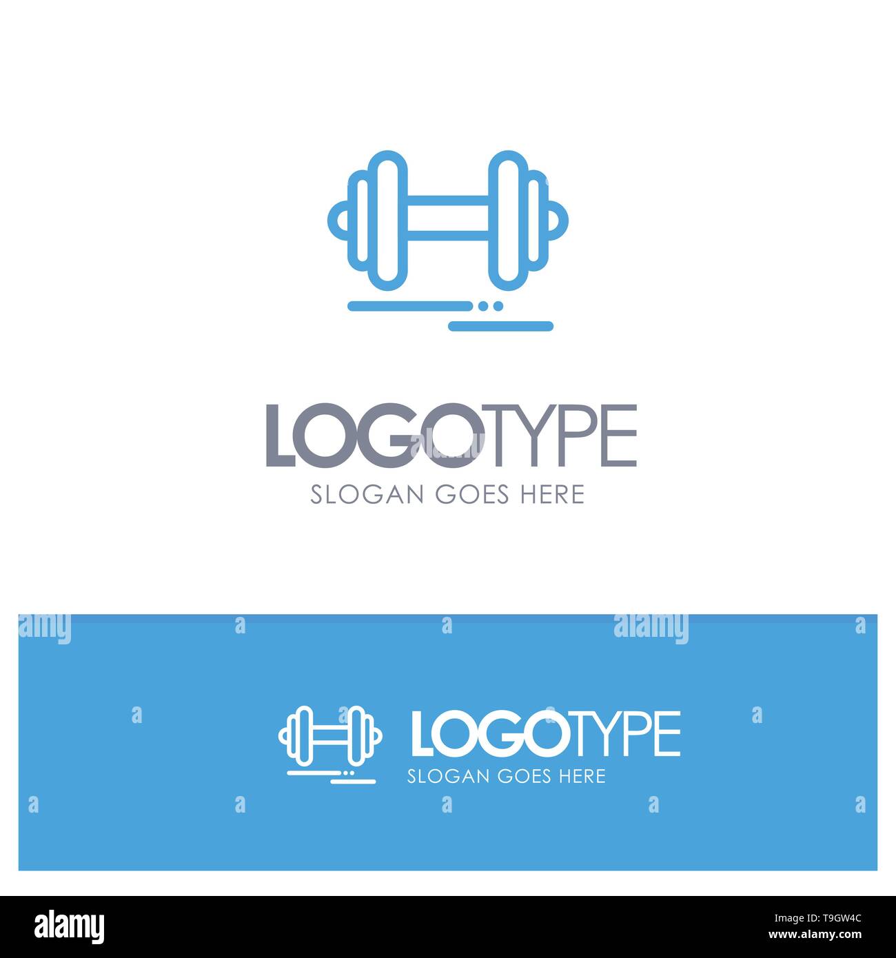 Hantel, Fitness, Sport, Motivation, blauer Rahmen Logo mit Slogan Stock Vektor