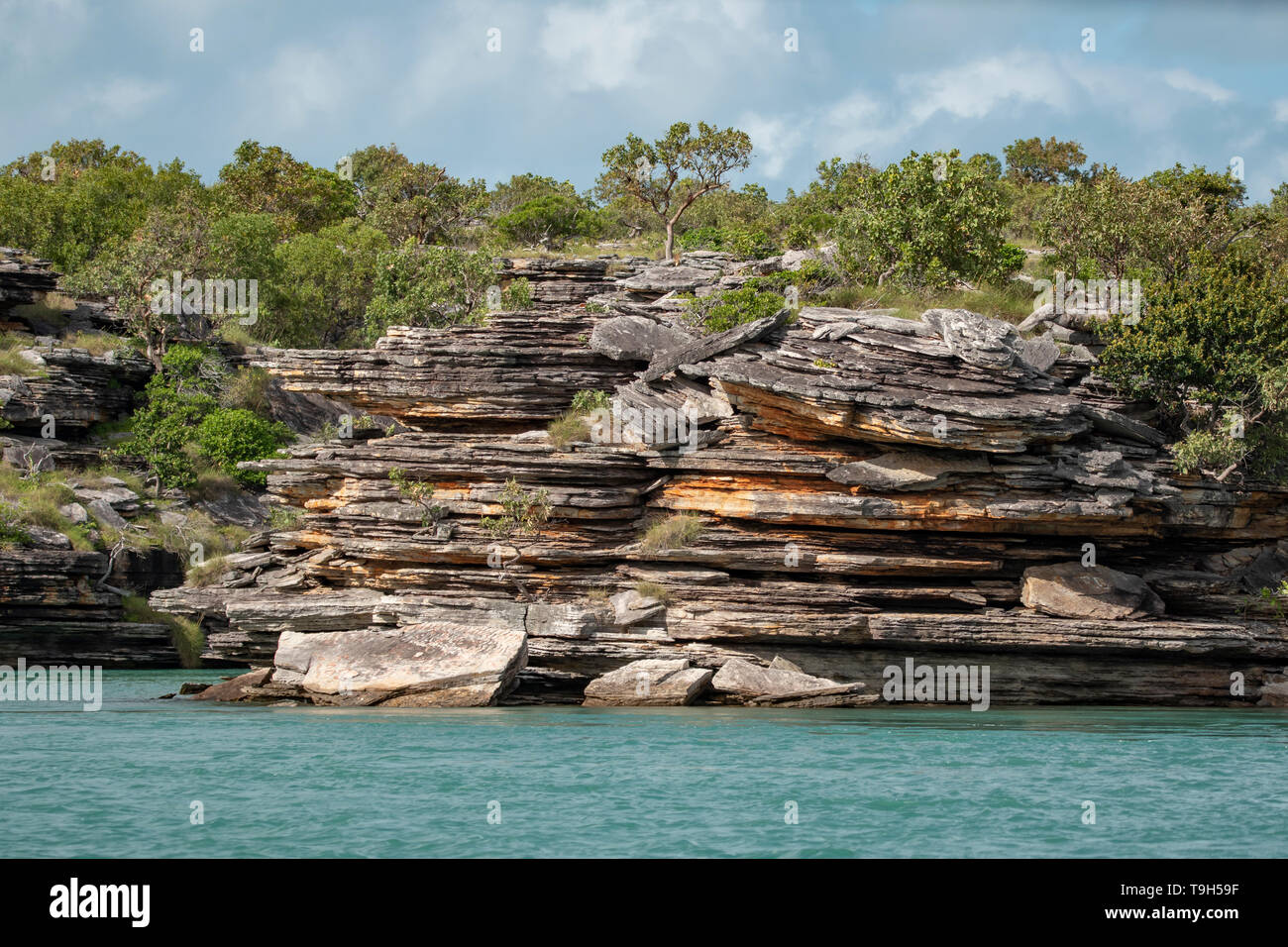 Geschichtete Felsen am Loch in der Wand, NT Stockfoto