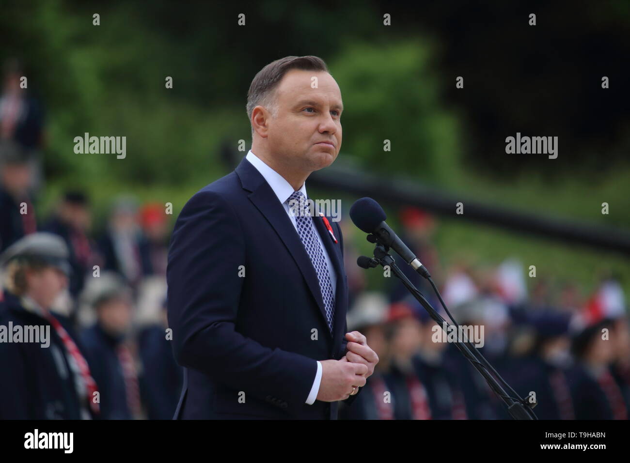 Cassino, Italien, 18. Mai 2019: Die Rede des Präsidenten der Republik Polen Andrzej Duda im polnischen Soldatenfriedhof für das 75-jährige Jubiläum der Schlacht von Montecassino Stockfoto