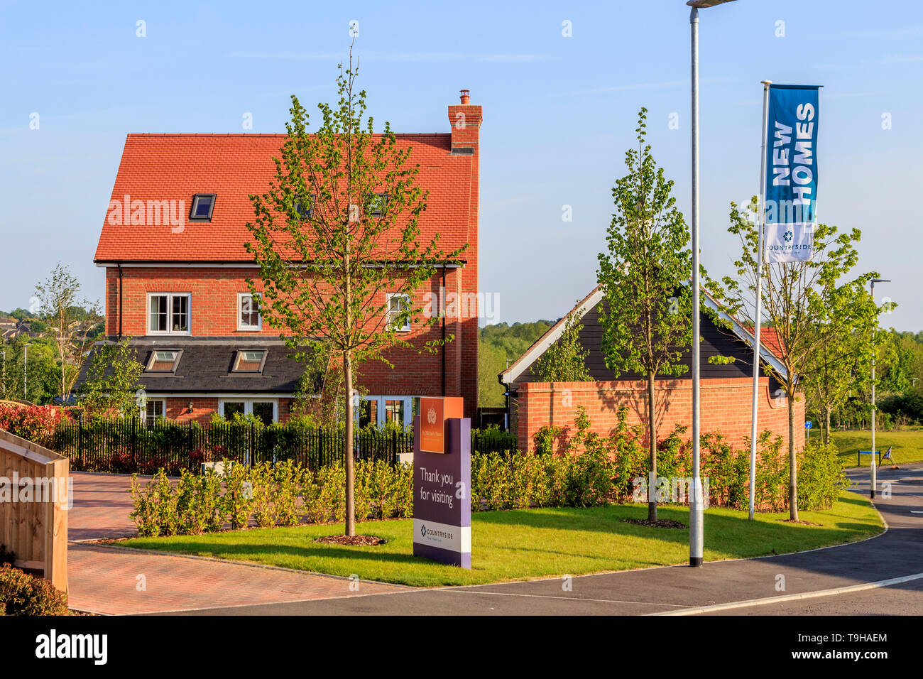 St Michaels hurst Neubau Wohnungsbau Beschäftigung Land, Geschäfte, kommunalen Einrichtungen in Bishops Stortford, Hertfordshire, England Stockfoto