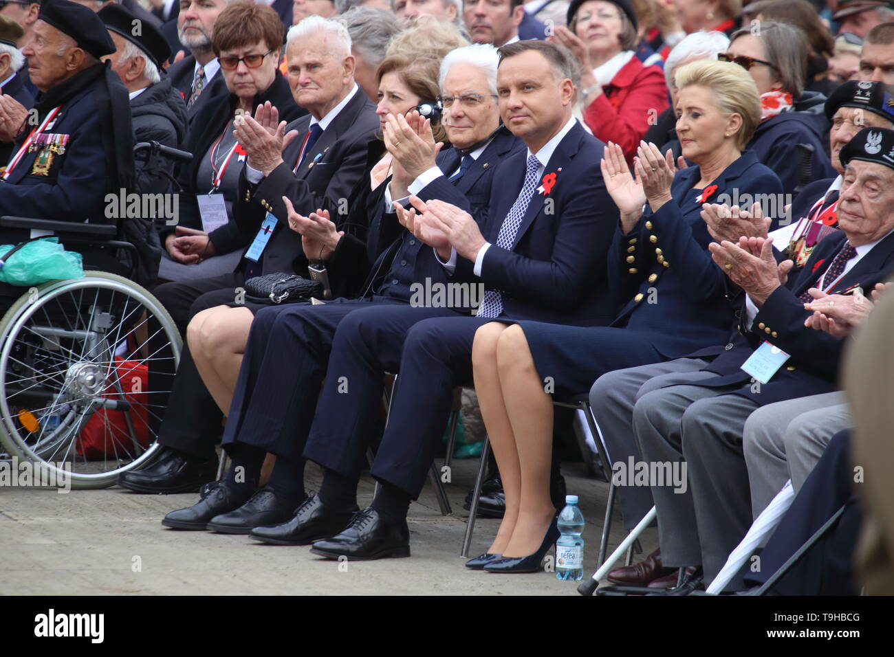 Cassino, Italien, 18. Mai 2019: Der Präsident der Republik Polen Andrzej Duda und der Präsident der Italienischen Republik Sergio Mattarella beteiligen sich an der cerminia für das 75-jährige Jubiläum der Schlacht von Montecassino im polnischen Soldatenfriedhof Stockfoto