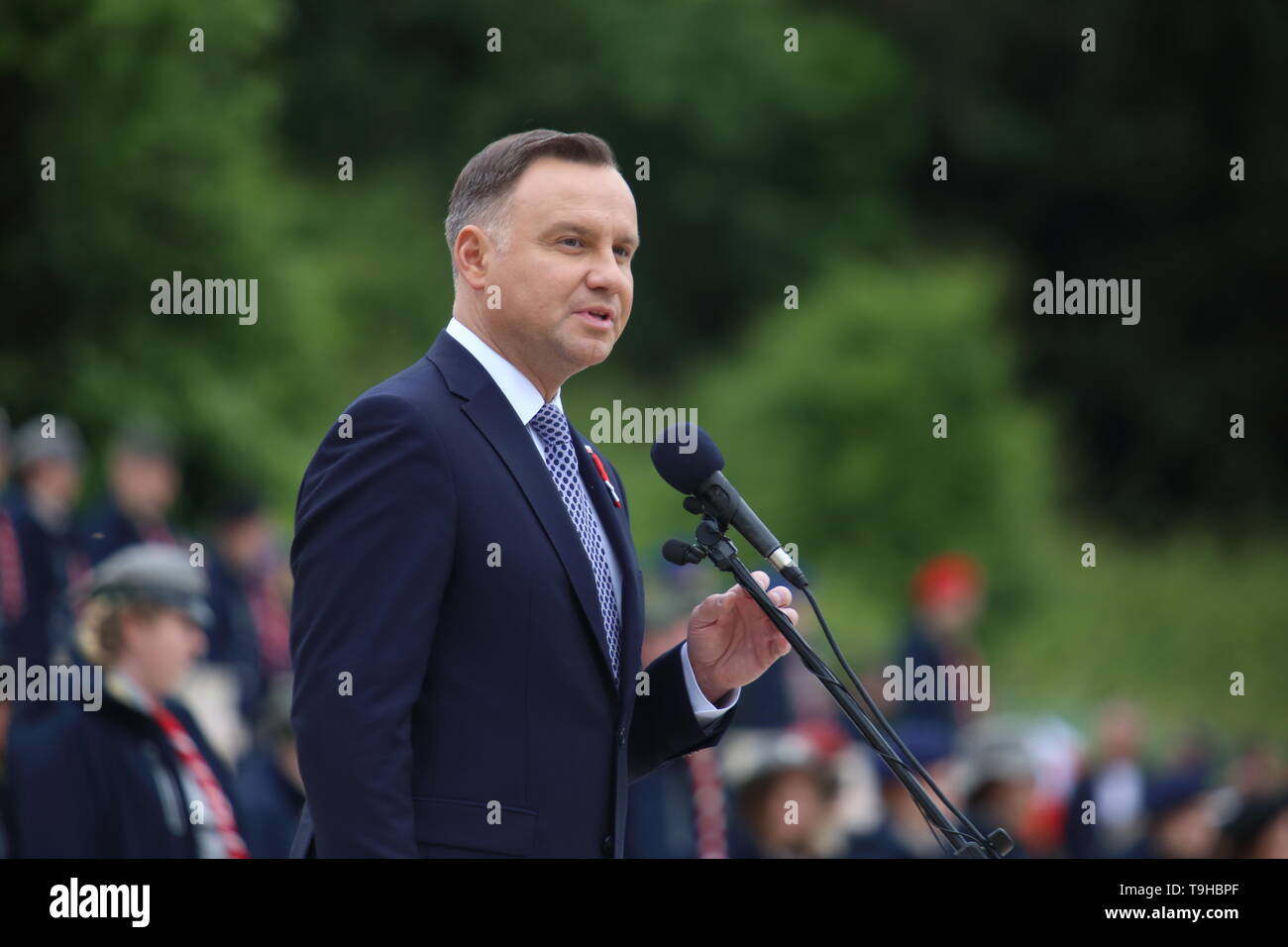 Cassino, Italien, 18. Mai 2019: Die Rede des Präsidenten der Republik Polen Andrzej Duda im polnischen Soldatenfriedhof für das 75-jährige Jubiläum der Schlacht von Montecassino Stockfoto