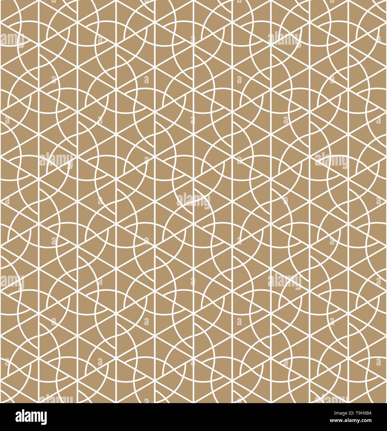 Nahtlose geometrischen Muster von japanischen Kumiko ornament inspiriert.. Gold Hintergrundfarbe. Weißes Muster layer. Die durchschnittliche Dicke Linie Variante. Stock Vektor