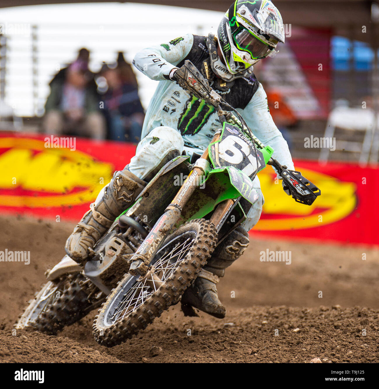 Kalifornien, USA, 18. Mai, 2019. A.: #61 Garrett Marchbanks aus der Kurve 8 Während der Lucas Oil Pro Motocross Meisterschaft 250 Klasse Praxis an hangtown Motocross Classic Rancho Cordova, CA Thurman James/CSM/Alamy leben Nachrichten Stockfoto