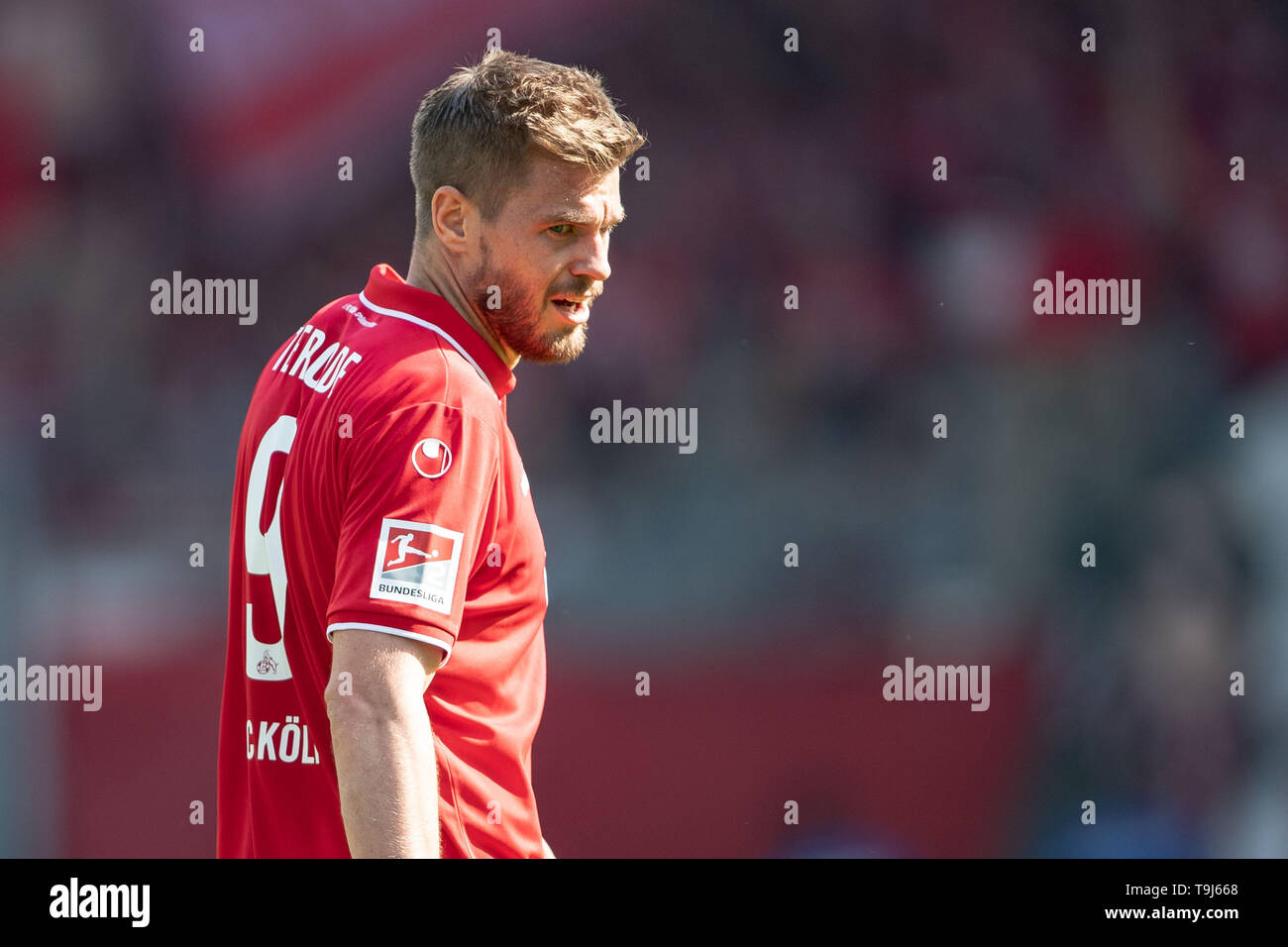 Magdeburg, Deutschland. 19 Mai, 2019. 2. Fussball Bundesliga, 1.FC Magdeburg - 1.FC Köln, 34. Spieltag in der MDCC-Arena. Die Kölner Simon Terodde ist auf dem Spielfeld. Credit: Swen Pförtner/dpa - WICHTIGER HINWEIS: In Übereinstimmung mit den Anforderungen der DFL Deutsche Fußball Liga oder der DFB Deutscher Fußball-Bund ist es untersagt, zu verwenden oder verwendet Fotos im Stadion und/oder das Spiel in Form von Bildern und/oder Videos - wie Foto Sequenzen getroffen haben./dpa/Alamy leben Nachrichten Stockfoto