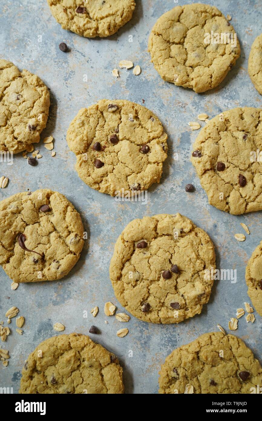 Hausgemachte Glutenfreie Oatmeal Chocolate Chip Cookies, selektiver Fokus Stockfoto