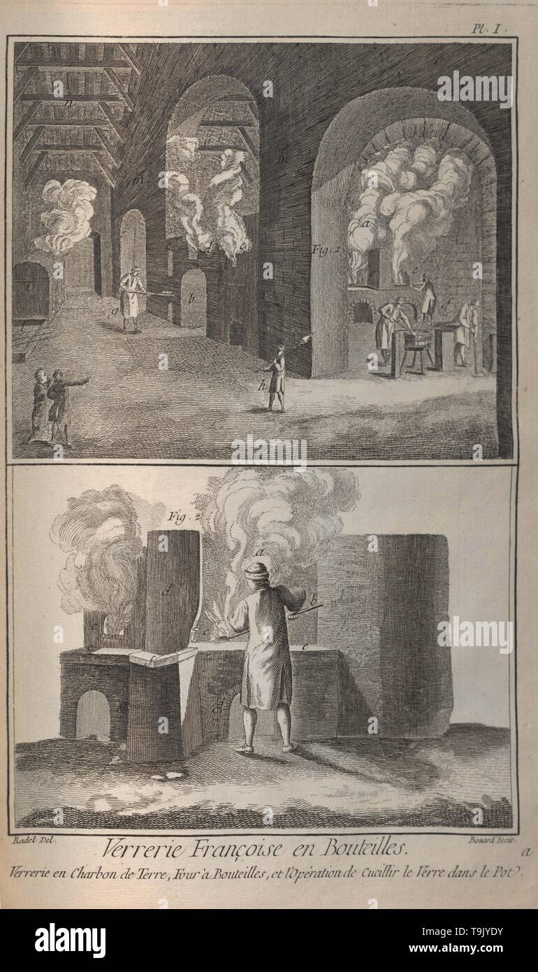 Glasherstellung. Aus der Encyclopédie von Denis Diderot und Jean Le Rond d'Alembert. Museum: private Sammlung. Autor: ROBERT BENARD. Stockfoto