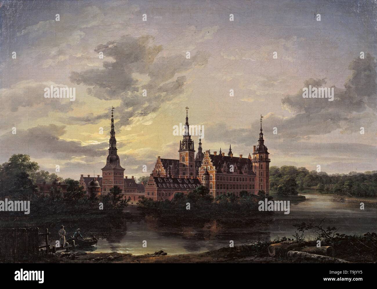 Frederiksborg Slot bei Mondschein. Museum: Nivaagaards Malerisamling. Thema: Johan Christian Clausen Dahl. Stockfoto