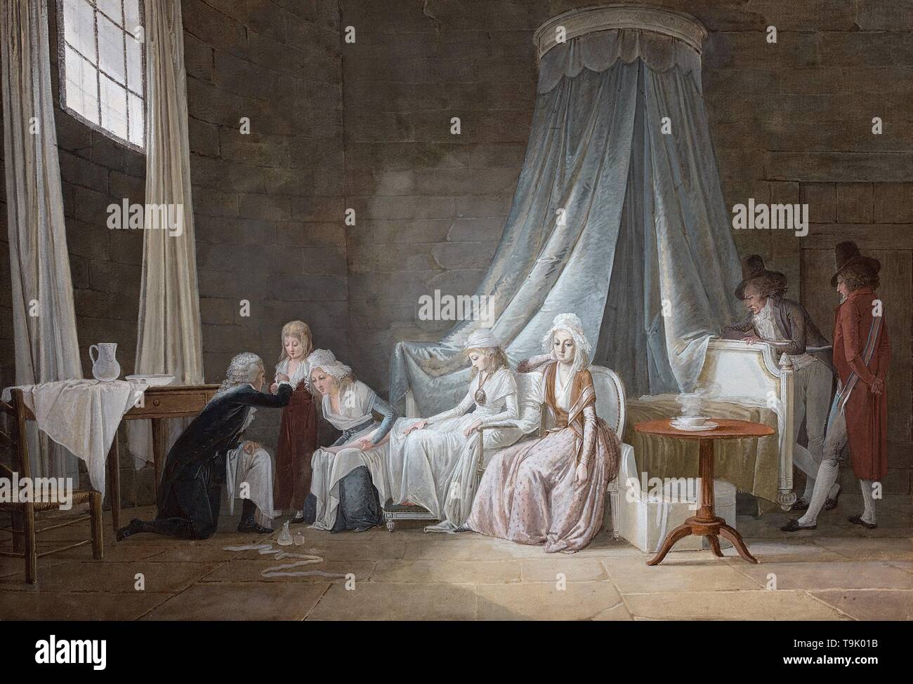 Madame Royale geheilt von brunier am 24. Januar 1793. Die königliche Familie im Tempel Gefängnis. Museum: private Sammlung. Autor: JEAN-BAPTISTE HOLZHAMMER. Stockfoto