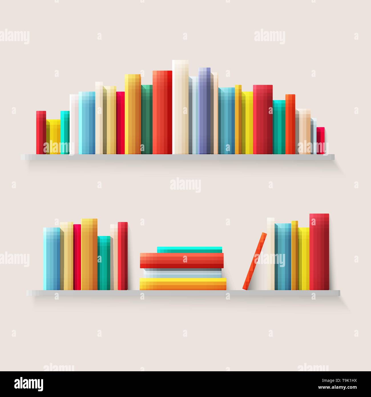 Bibliothek Regal mit Büchern. Bücher Wirbelsäule im Retro-look Farbe. Vector Illustration Stock Vektor