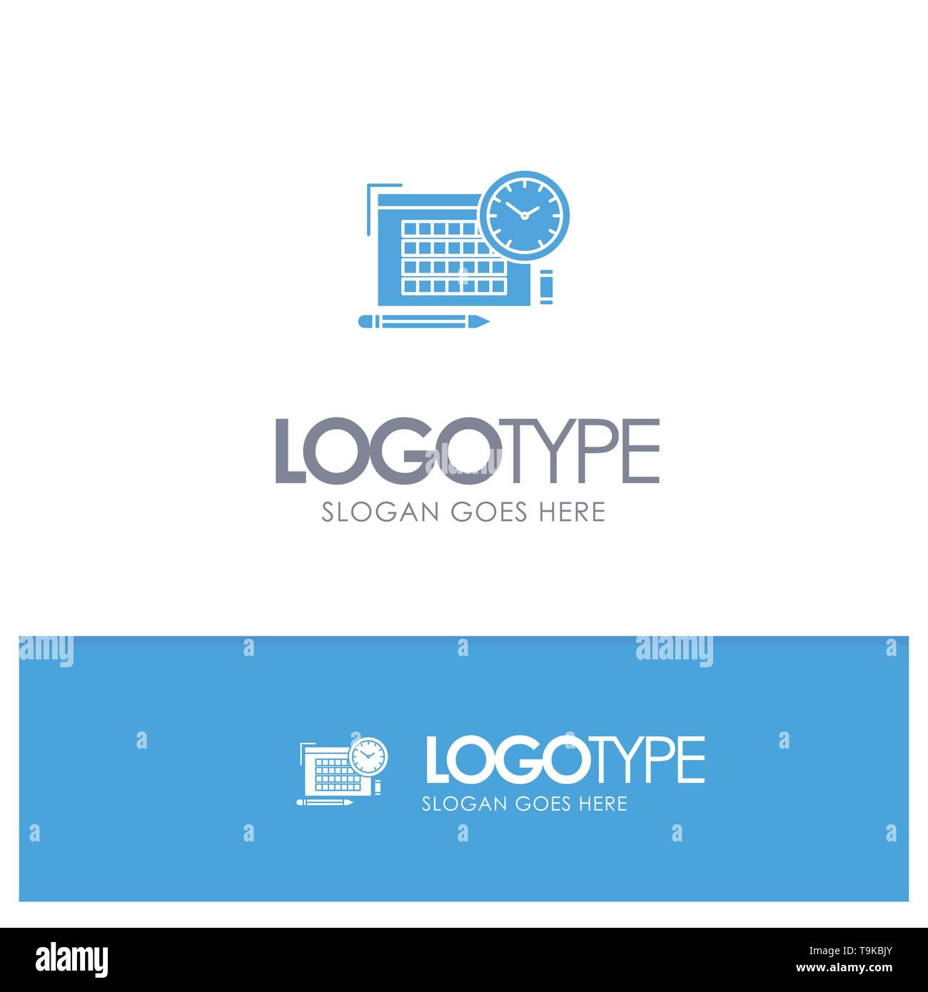 Zeit-, Datei-, Pen, Focus Blue Solid Logo mit Slogan Stock Vektor