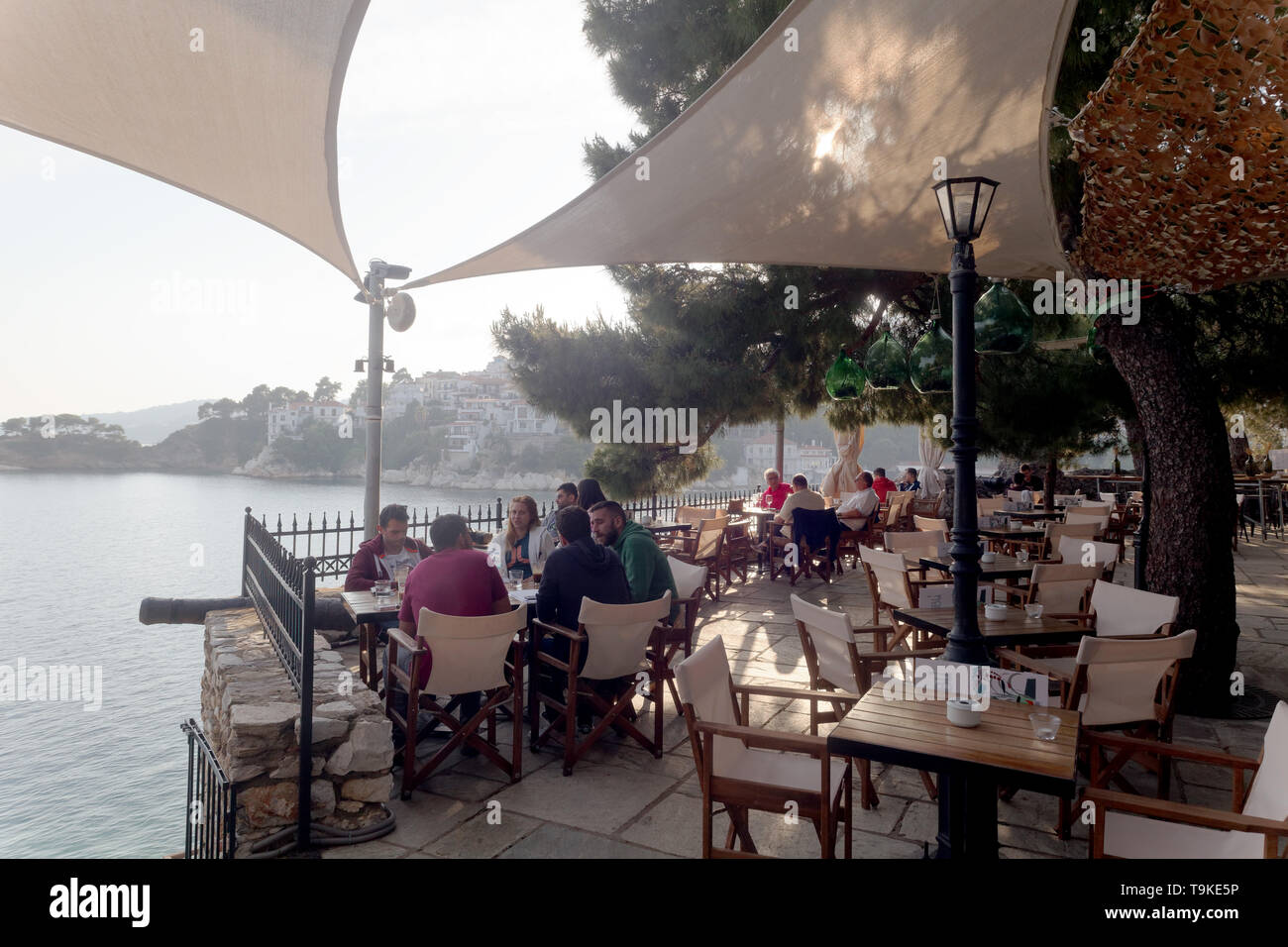 Restaurant Bourtzi, Skiathos, Griechenland Stockfoto
