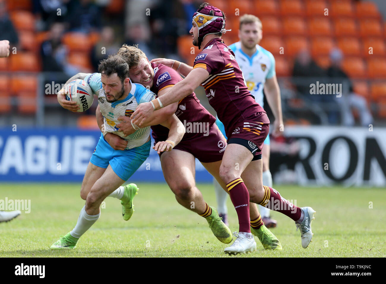 Dewsbury Rams Dale Morton ist während der Betfred Meisterschaft Sommer Bash Gleiches an, Blackpool in Angriff genommen. Stockfoto