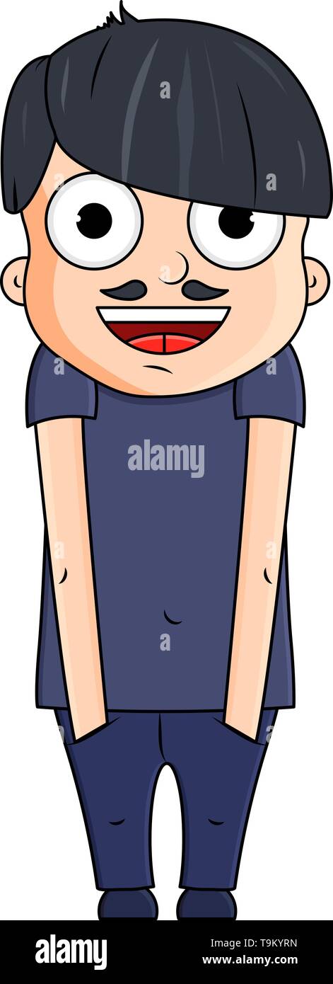 Cute cartoon junger Mann mit glücklichen Gefühlen. Vector Illustration Stock Vektor