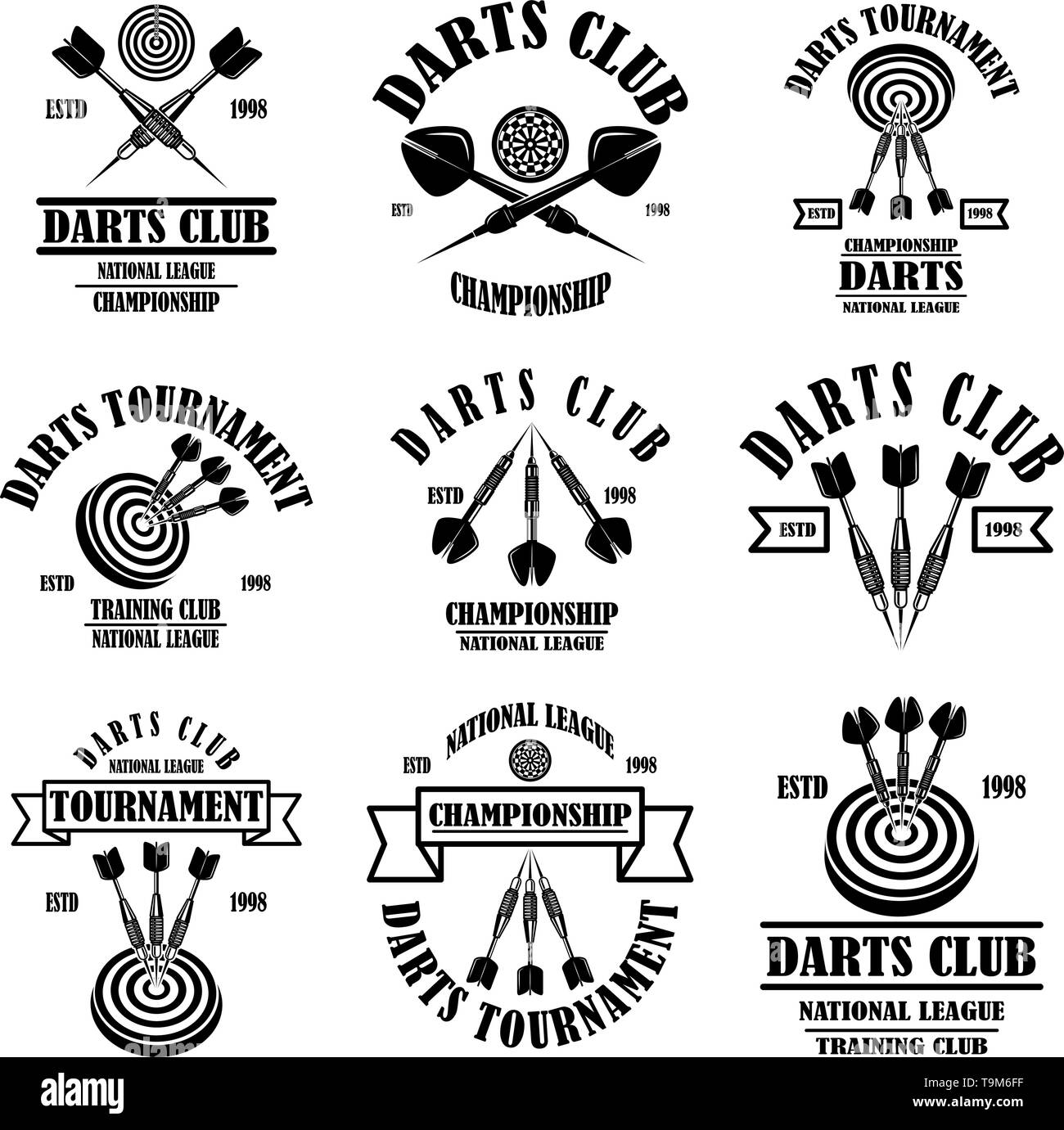 Satz von Dart Club label Vorlagen. Design Element für Logo, Etiketten,  Zeichen, Poster, T-Shirt. Vector Illustration Stock-Vektorgrafik - Alamy