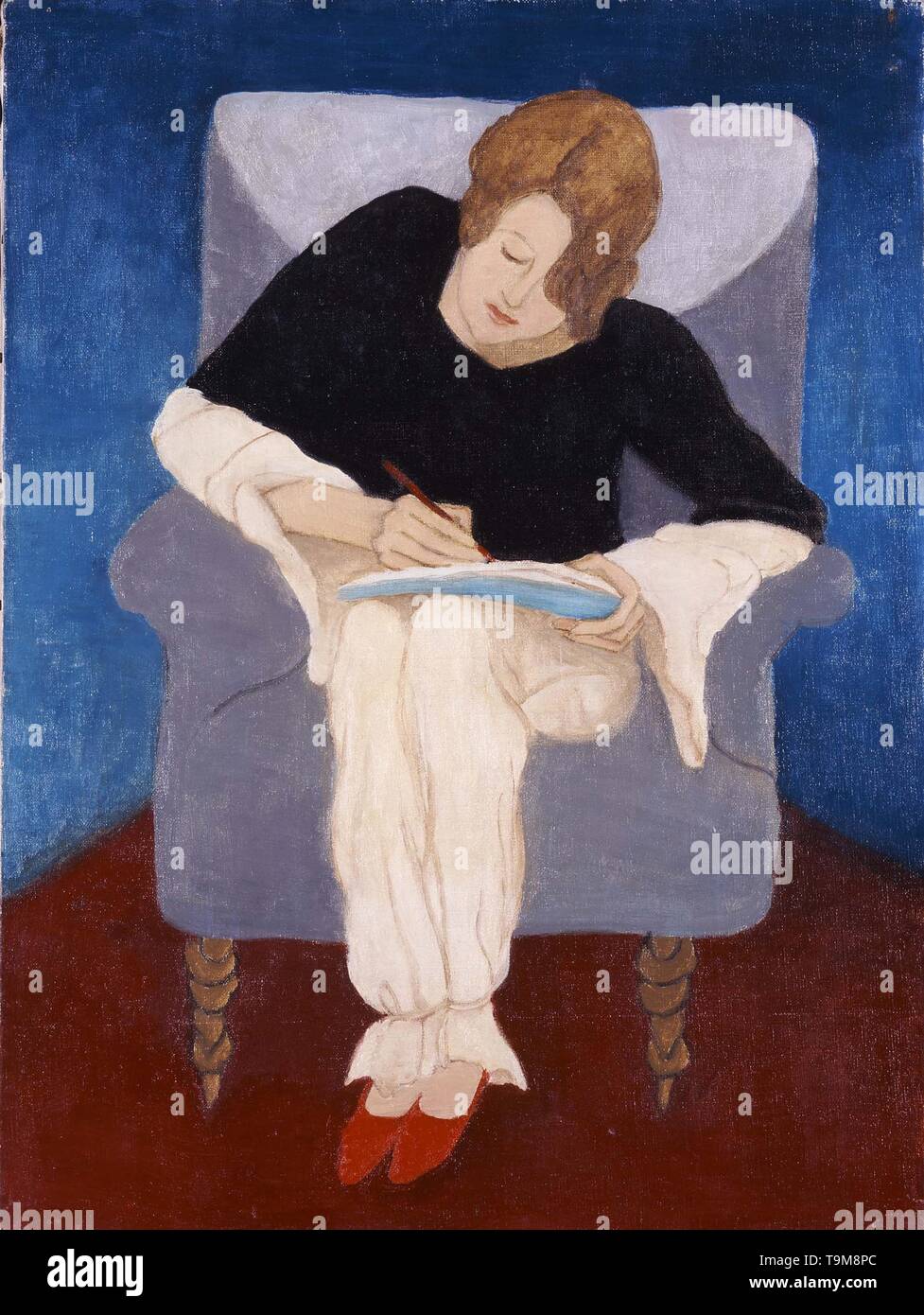 Dame in einen Sessel, Schreiben (Stenographie. Schweizer Frau im Schlafanzug). Museum: Städtische Galerie im Lenbachhaus, München. Autor: GABRIELE MUENTER. Stockfoto