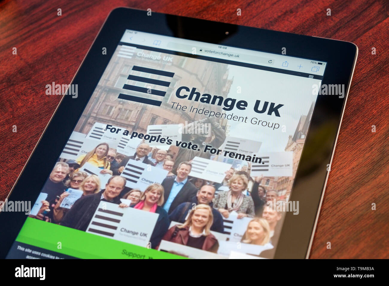 Die Website der Pro EU ändern UK politische Partei ist, auf einem iPad während der EU-Wahlkampf gesehen Stockfoto
