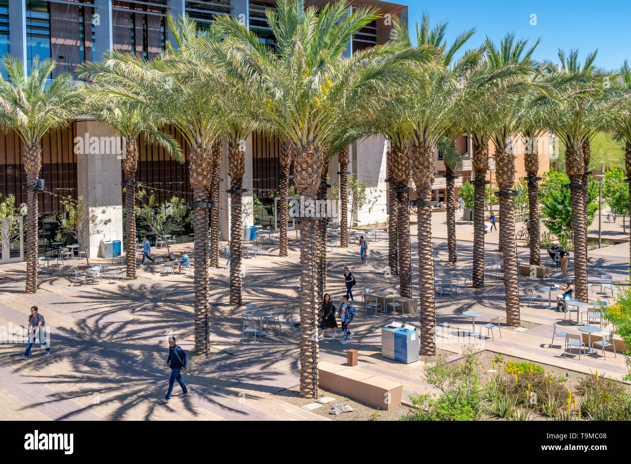 TEMPE, AZ/USA - 10. APRIL 2019: Nicht identifizierte Personen auf dem Campus der Arizona State University. Stockfoto