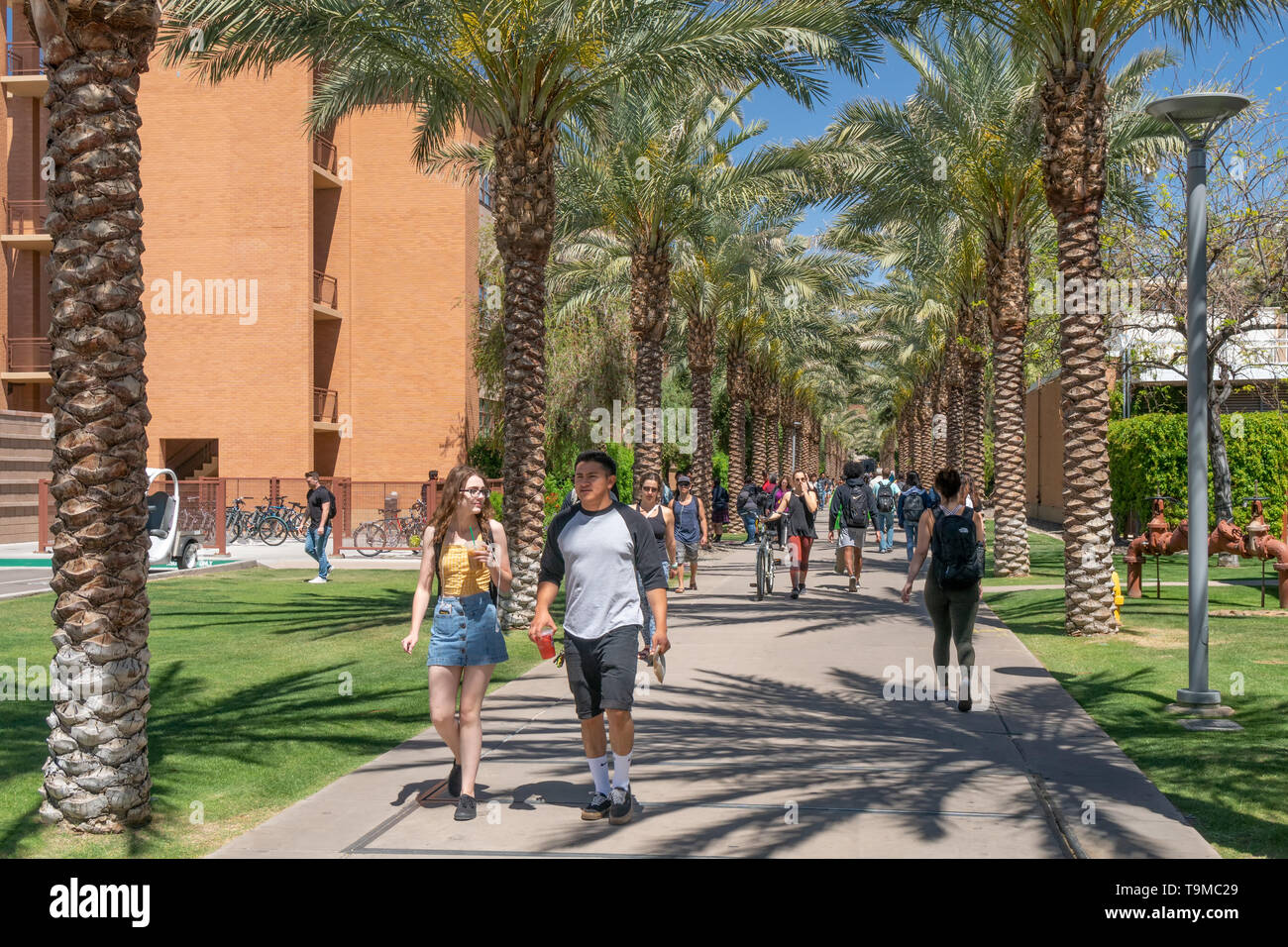 TEMPE, AZ/USA - 10. APRIL 2019: Nicht identifizierte Personen auf dem Campus der Arizona State University. Stockfoto