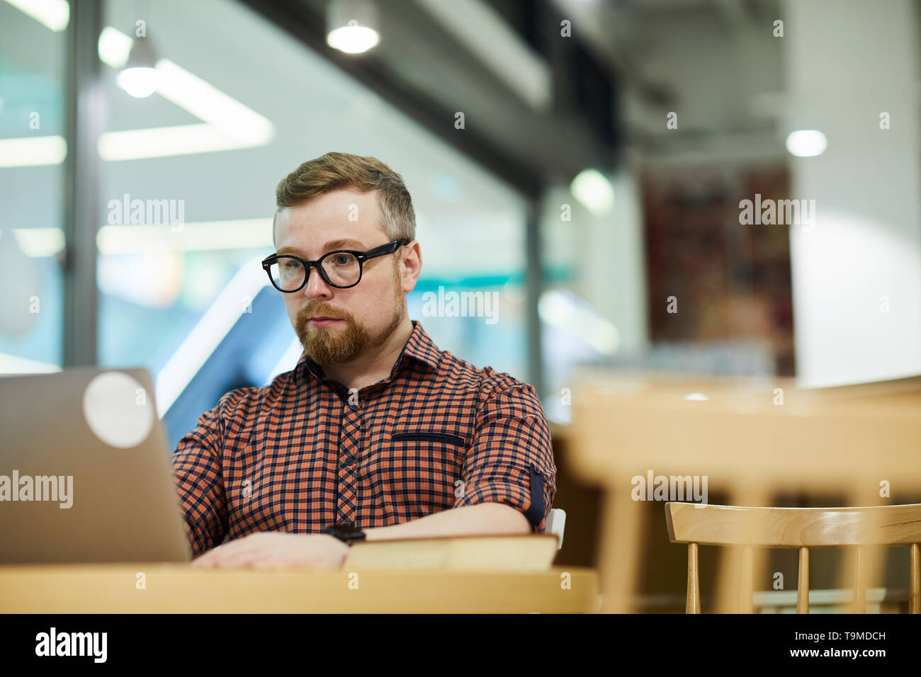 Männliche Freelancer im Cafe arbeiten Stockfoto