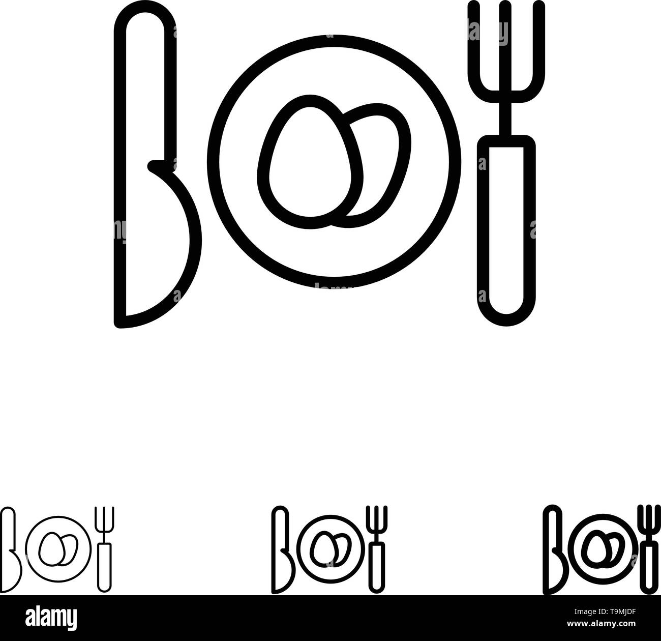 Abendessen, Ei, Ostern Bold und dünne schwarze Linie Icon Set Stock Vektor