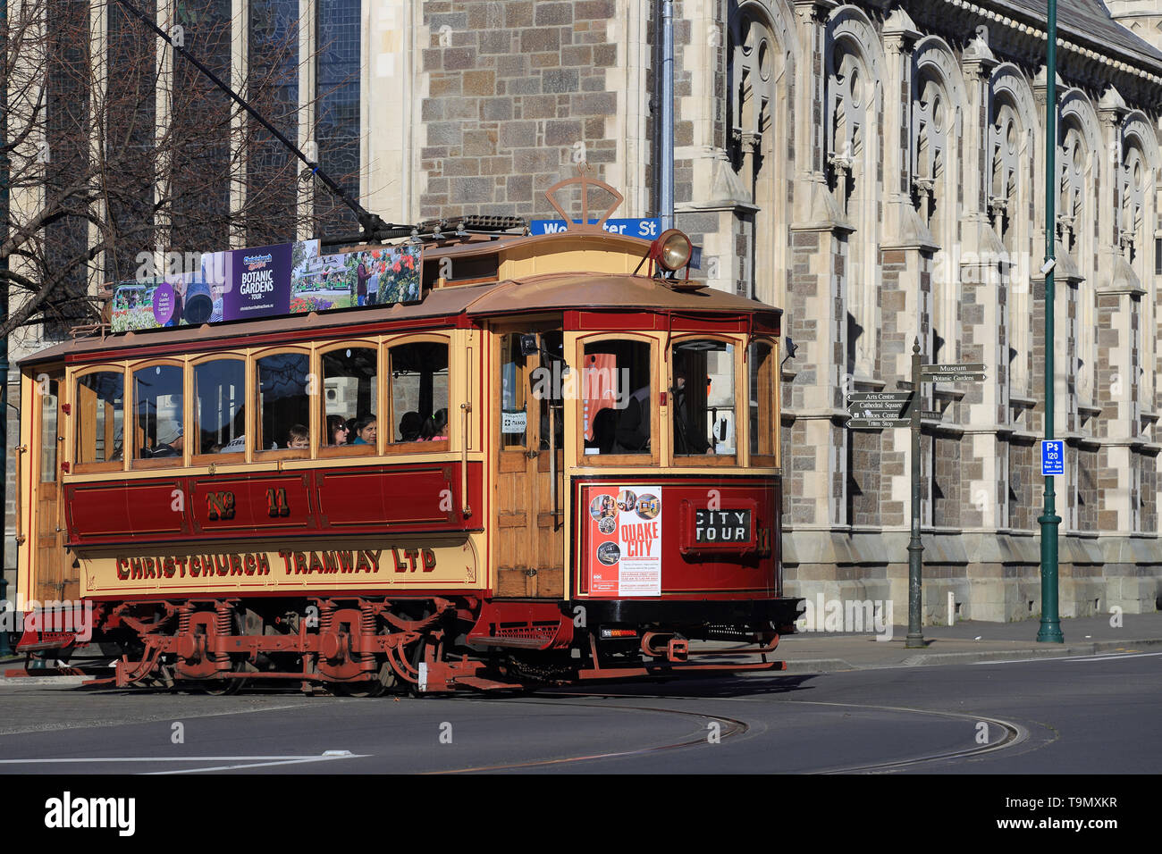 Straßenbahn in Rolleston Avenue, Christchurch, Neuseeland Stockfoto