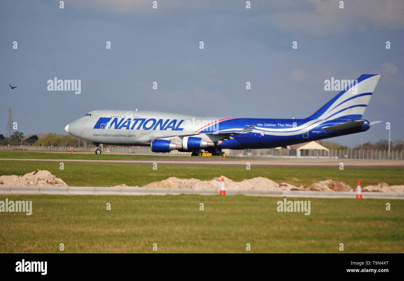 Boeing 747 Jumbo Jet National auf der Landebahn von RAF Mildenhall Airbase. Stockfoto