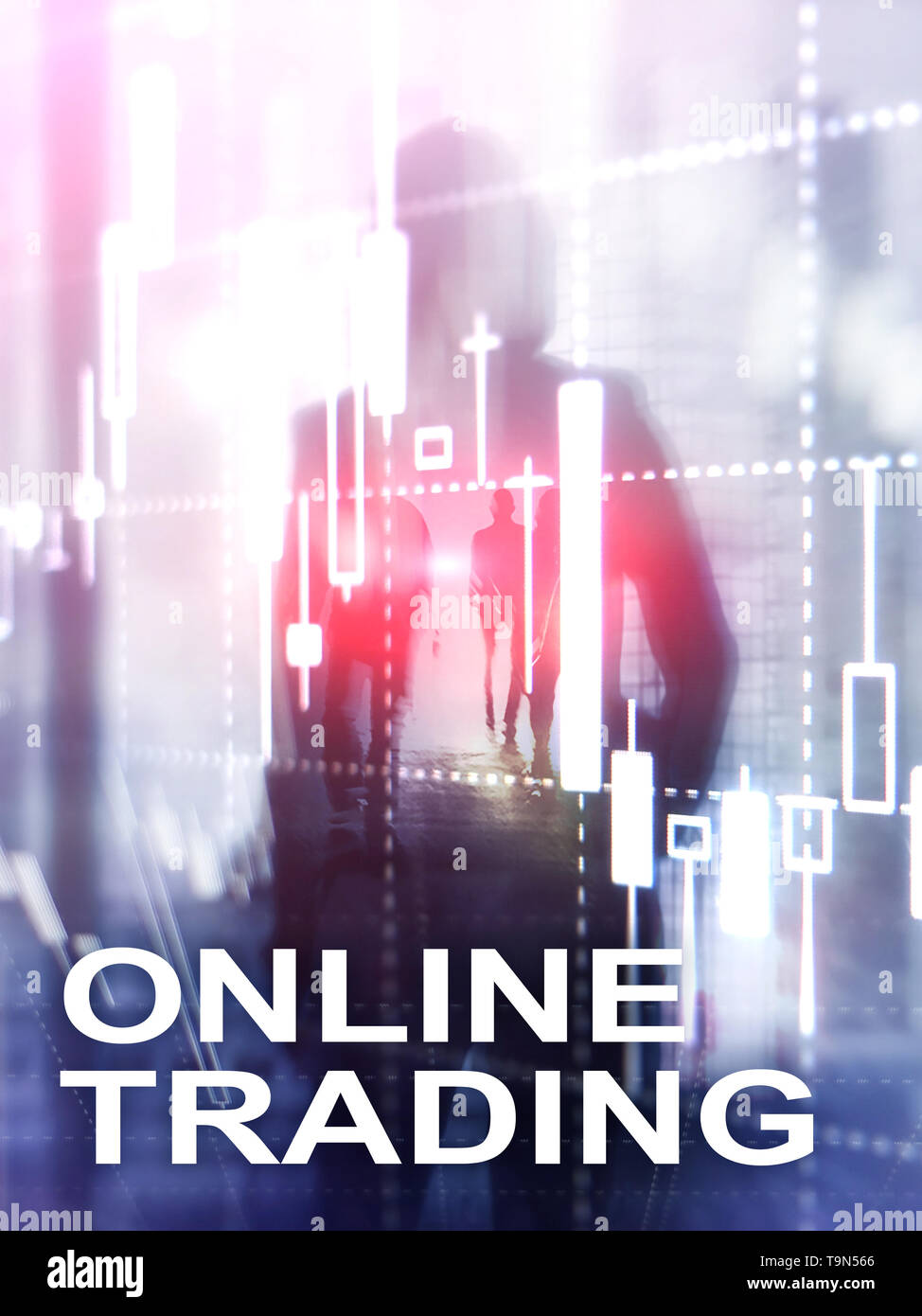 Online Trading, FOREX, Investment Konzept auf unscharfen Business center Hintergrund. Abstrakte Cover Design vertikalen Format. Stockfoto