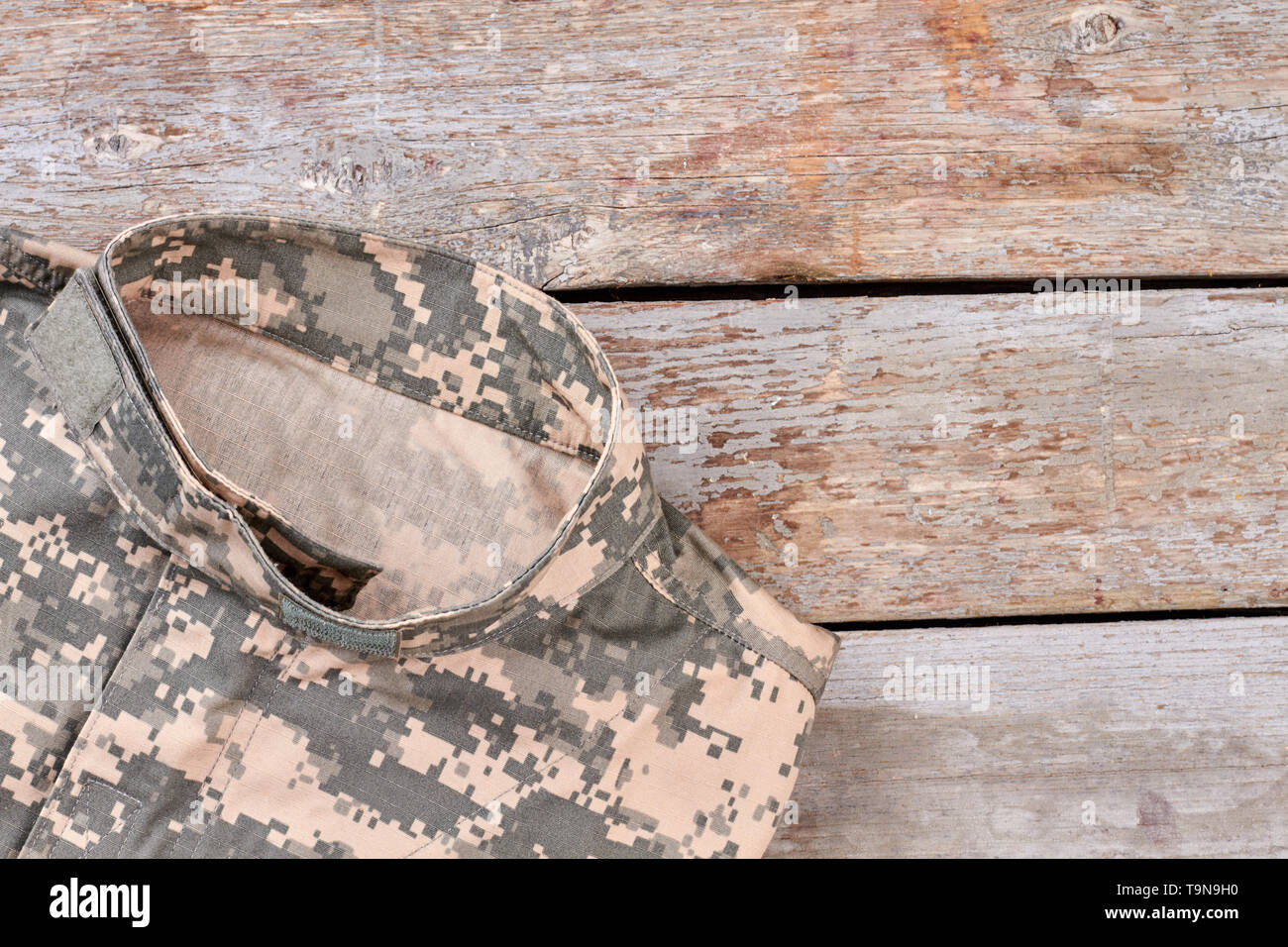 Camouflage Military Jacke, aus der Nähe. Stockfoto