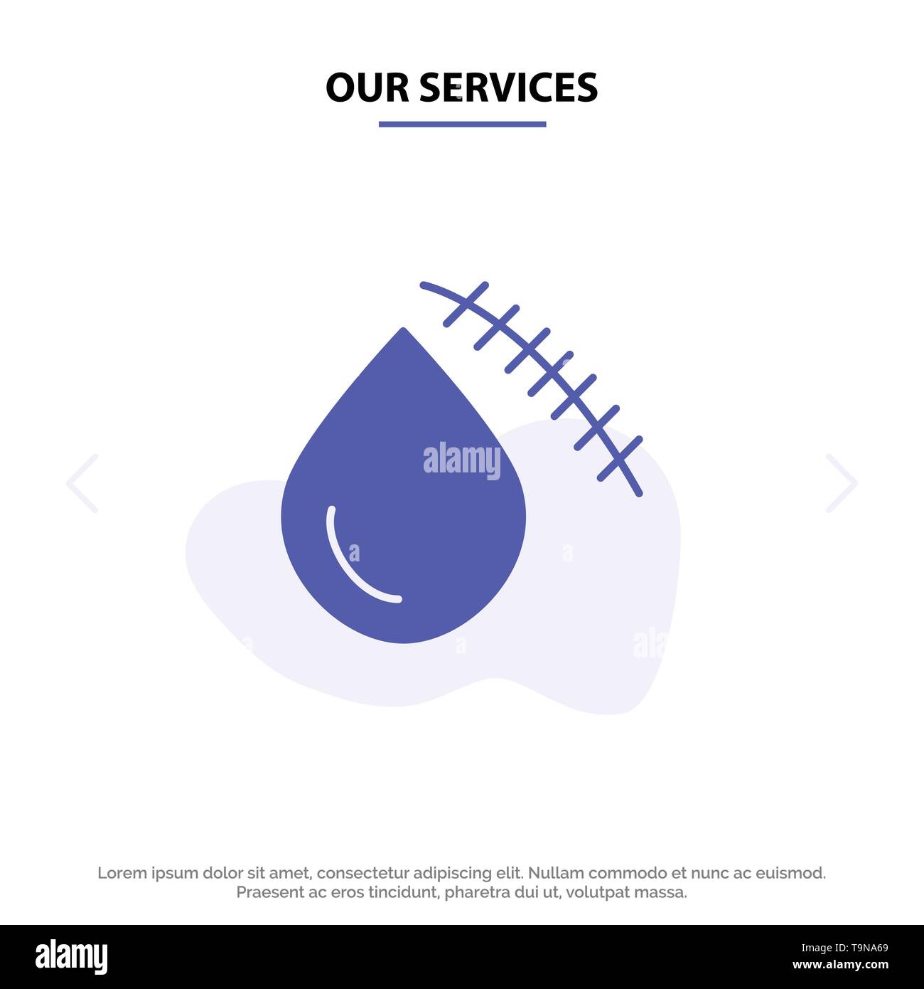 Unsere Dienstleistungen Blutungen, Blut, Schnitt, Verletzung, Wunde solide Glyph Icon Web Karte Vorlage Stock Vektor