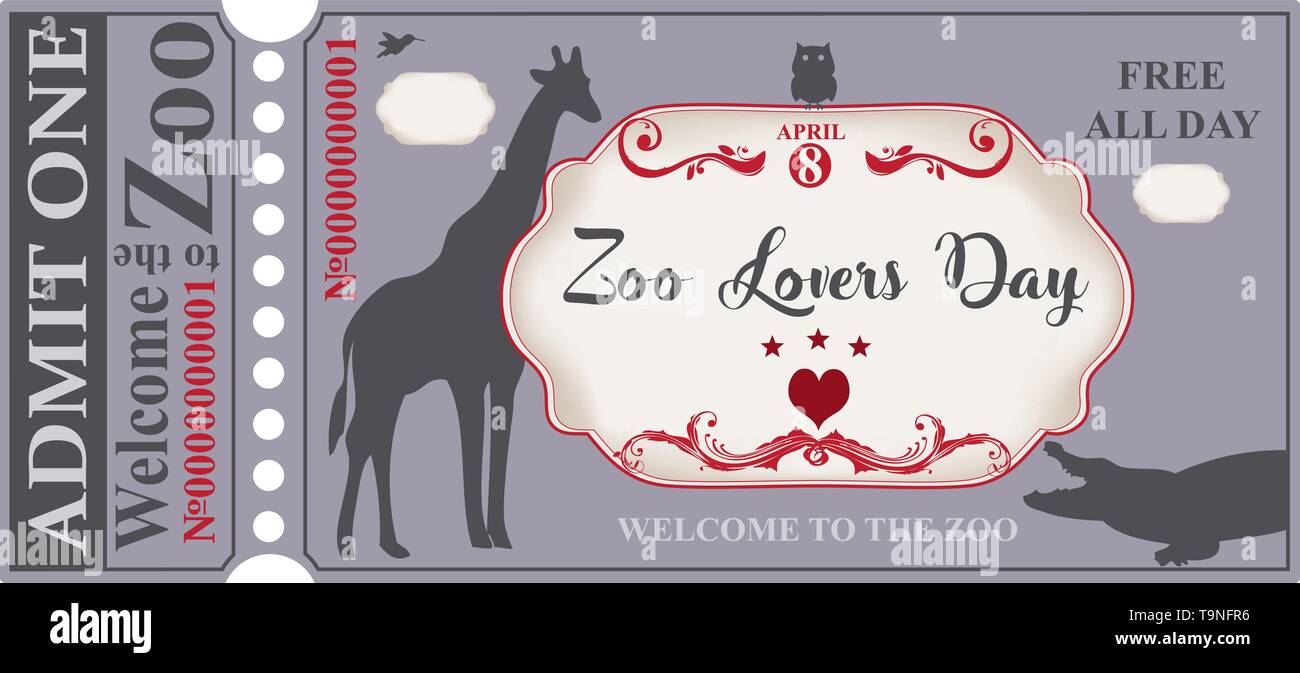 Eine symbolische Ticket für den Zoo für die Tag-Zoo Liebhaber Tag. In den Zoo Willkommen. Kostenlos den ganzen Tag Stock Vektor