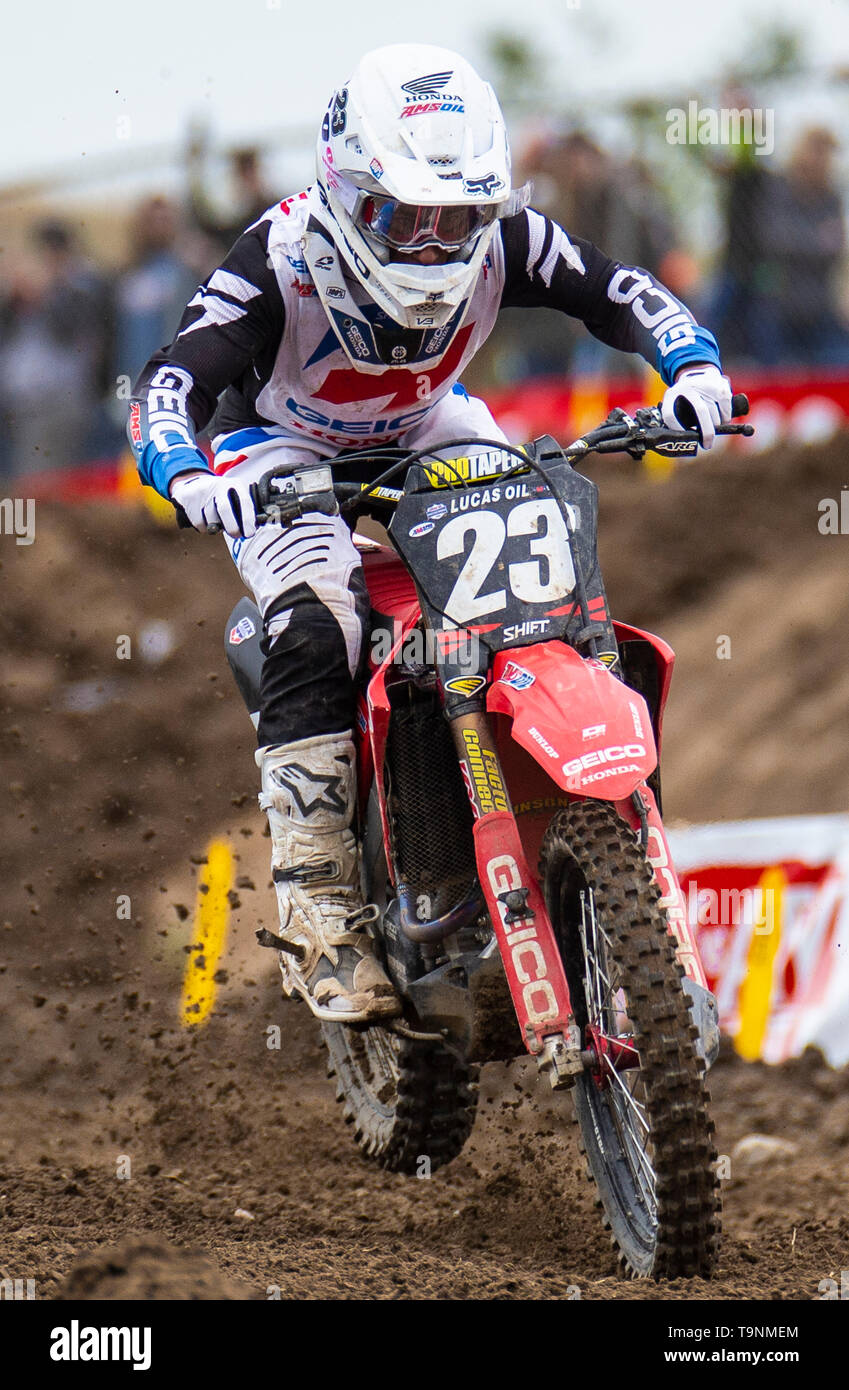 Rancho Cordova, CA USA 18 Mai, 2019. A.: #23 Chase Sexton aus Abschnitt 25 Während der Lucas Oil Pro Motocross Meisterschaft 250 Klasse moto #1 bei Hangtown Motocross Classic Rancho Cordova, CA Thurman James/CSM/Alamy leben Nachrichten Stockfoto