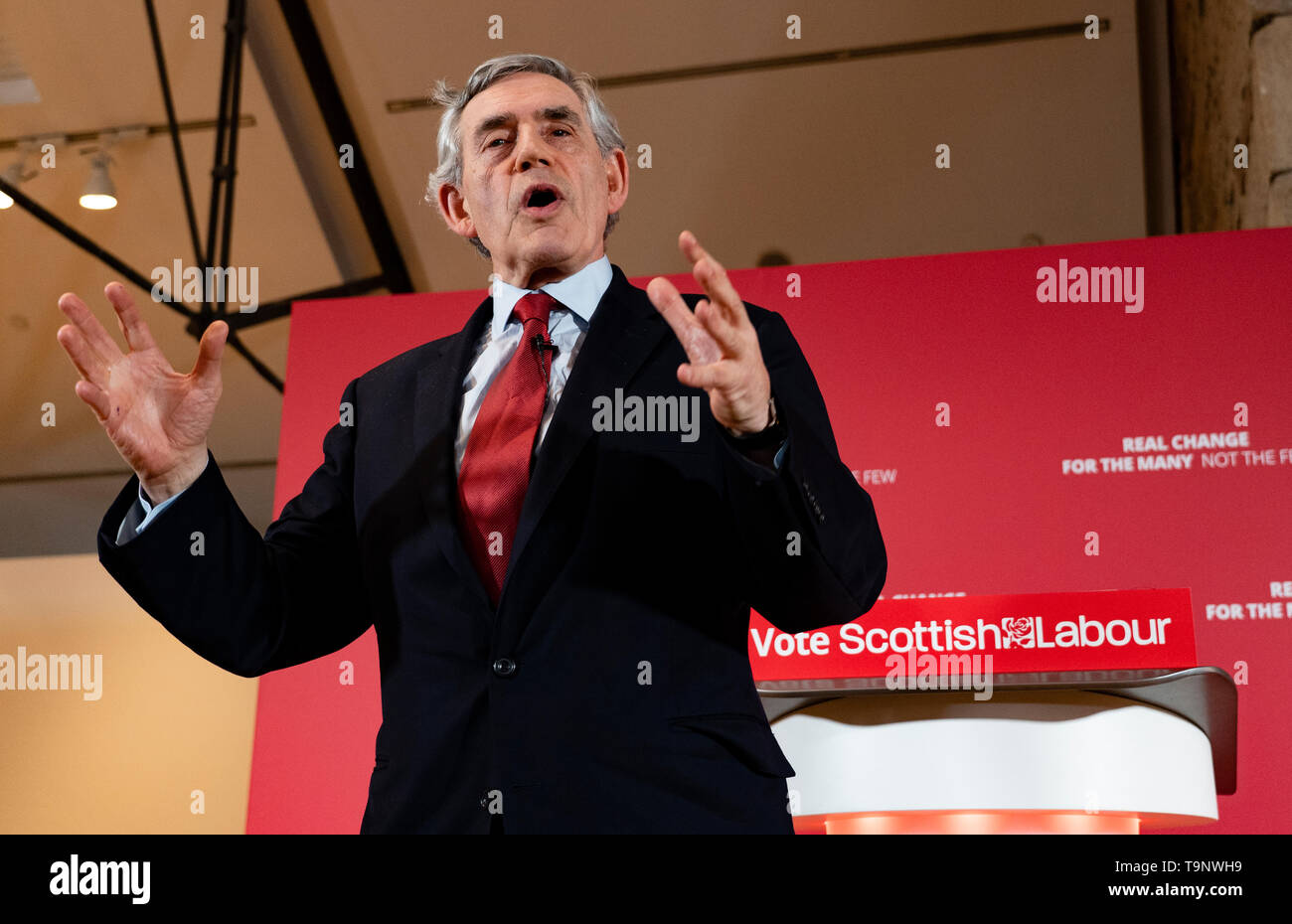 Glasgow, Schottland, Großbritannien. 20 Mai, 2019. Der ehemalige Premierminister Gordon Brown beim Start der Europäischen Scottish Labour Wahlen Kampagne am Leuchtturm in Glasgow. Credit: Iain Masterton/Alamy leben Nachrichten Stockfoto