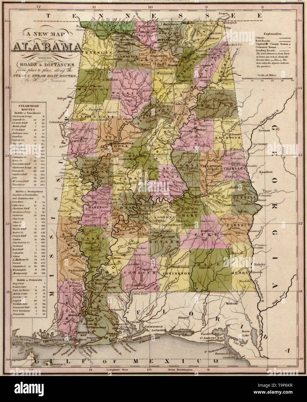 Karte von Alabama, 1844 Stockfoto