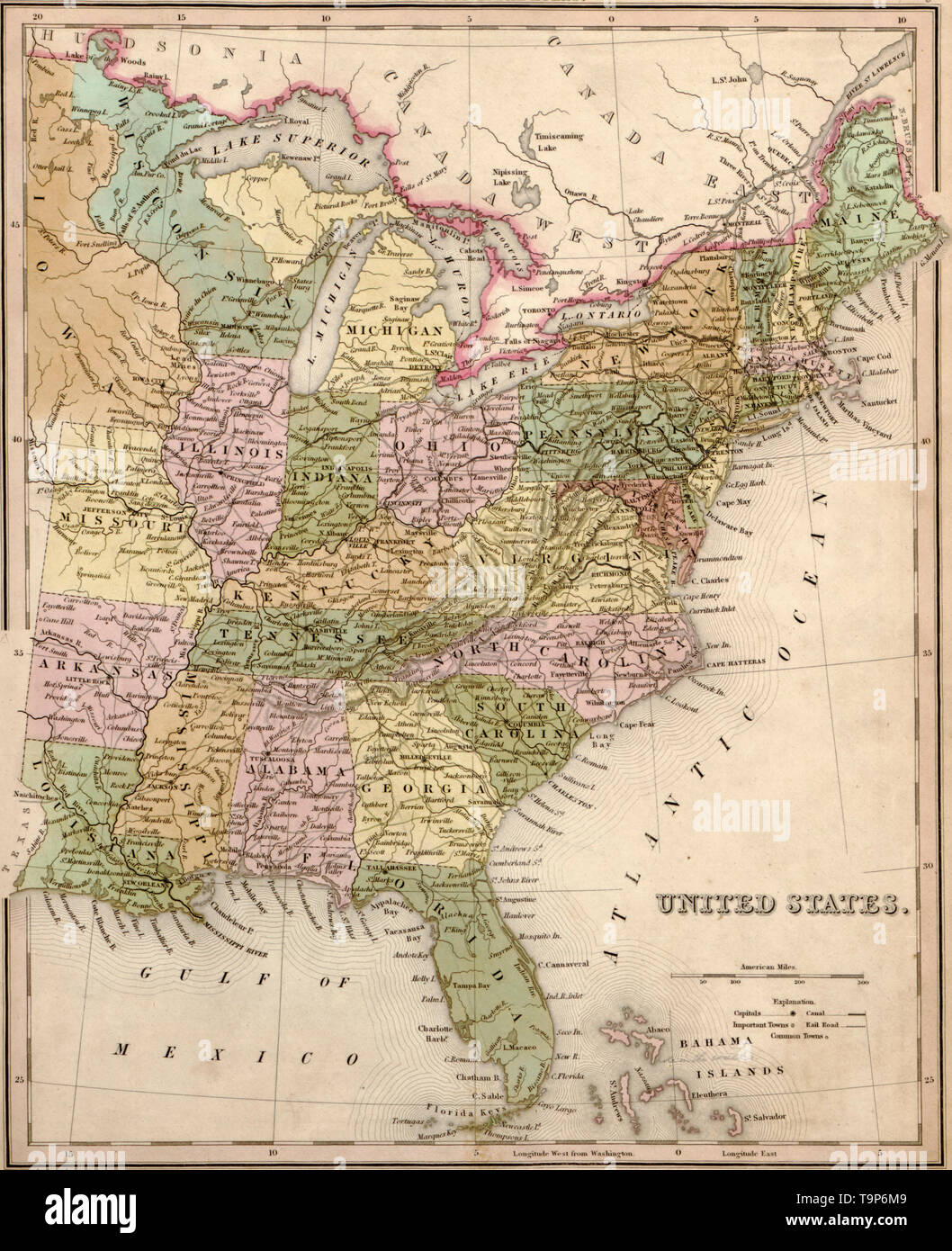 Karte der Vereinigten Staaten von Amerika, 1844 Stockfoto
