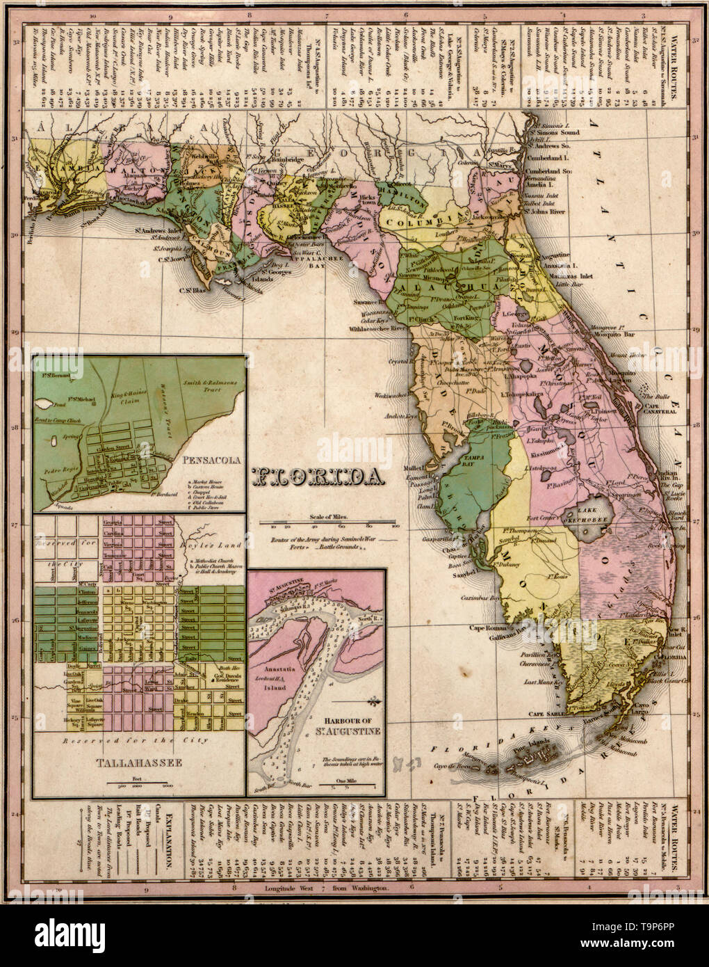 Karte von Florida, 1844 Stockfoto