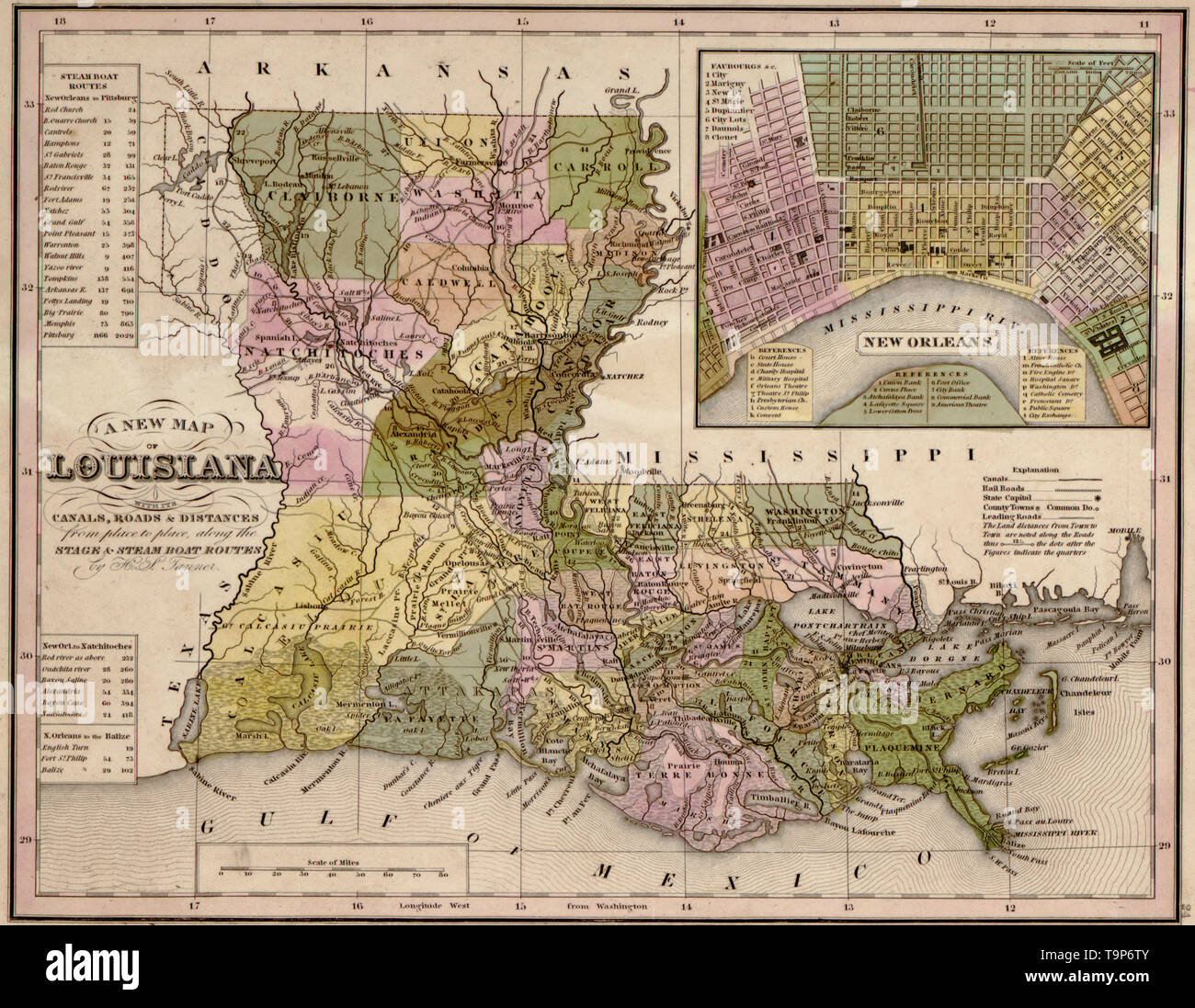 Karte von Louisiana, 1844 Stockfoto